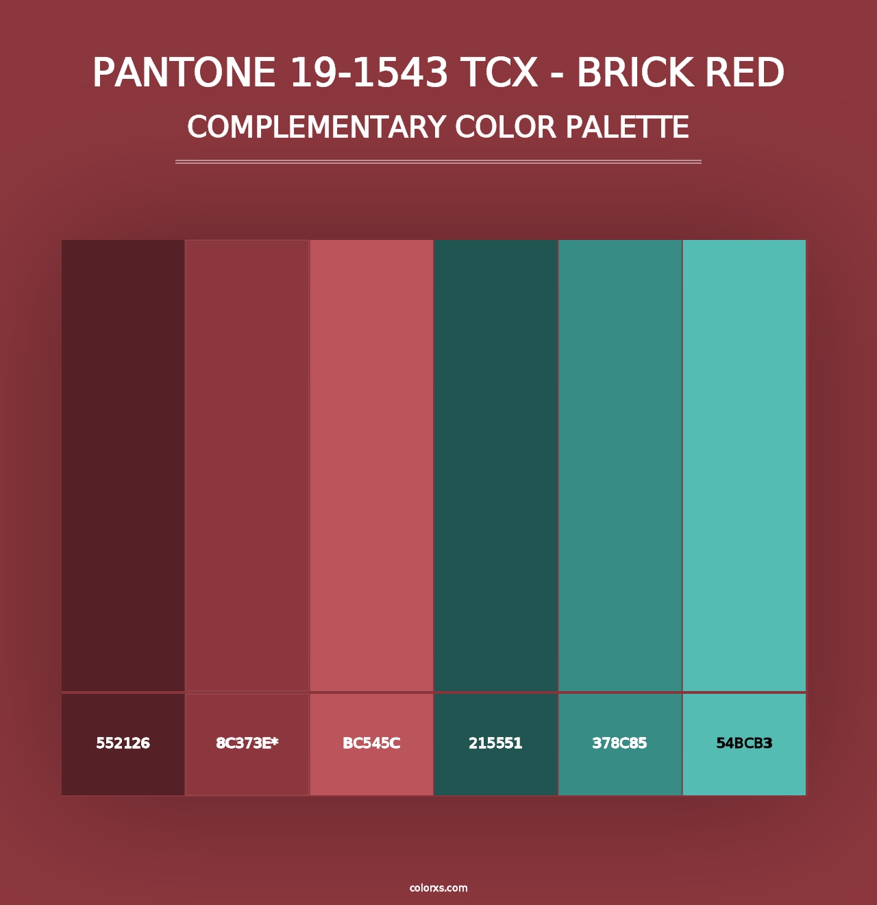 PANTONE 19-1543 TCX - Brick Red - Complementary Color Palette