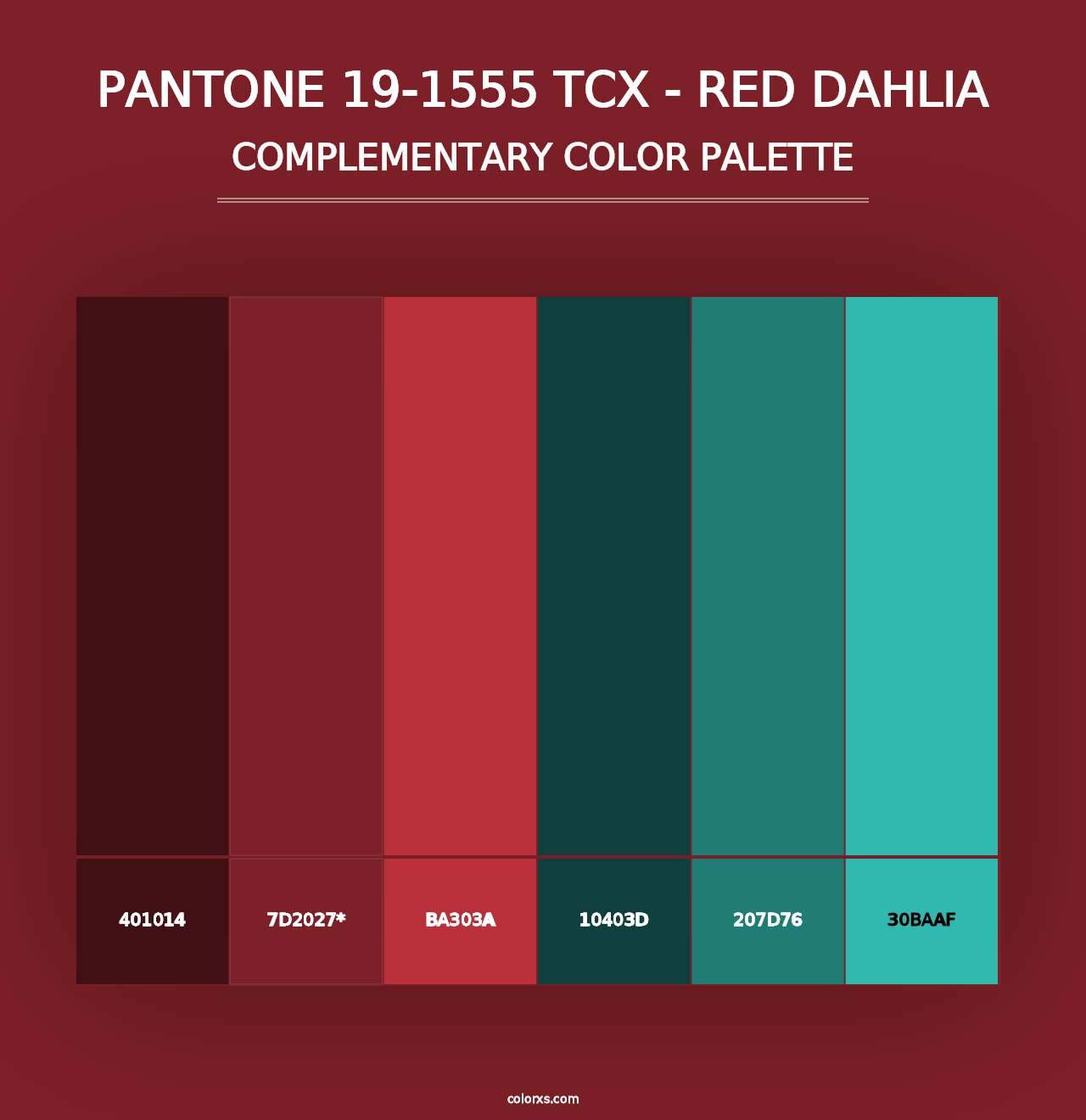 PANTONE 19-1555 TCX - Red Dahlia - Complementary Color Palette