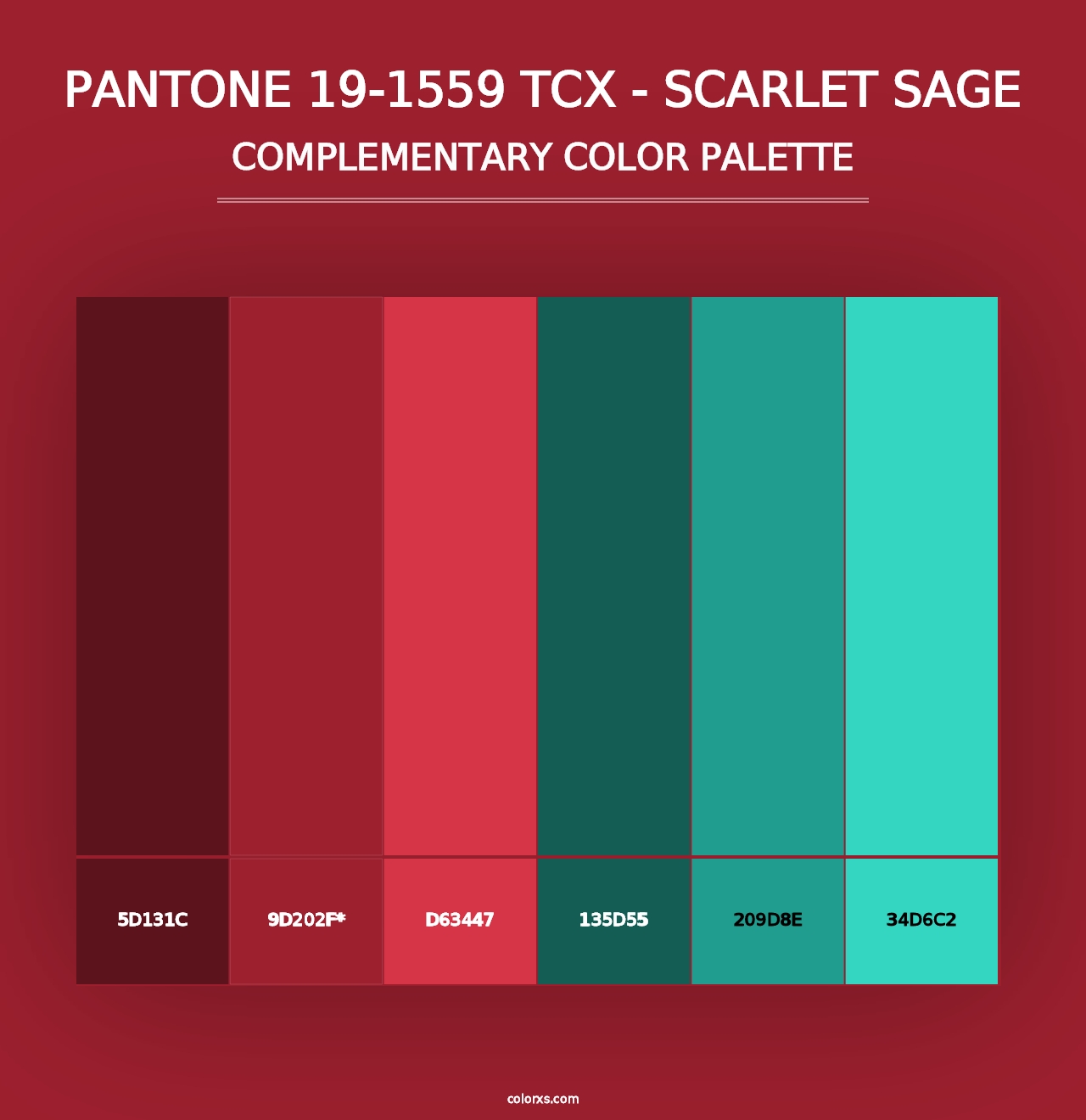 PANTONE 19-1559 TCX - Scarlet Sage - Complementary Color Palette