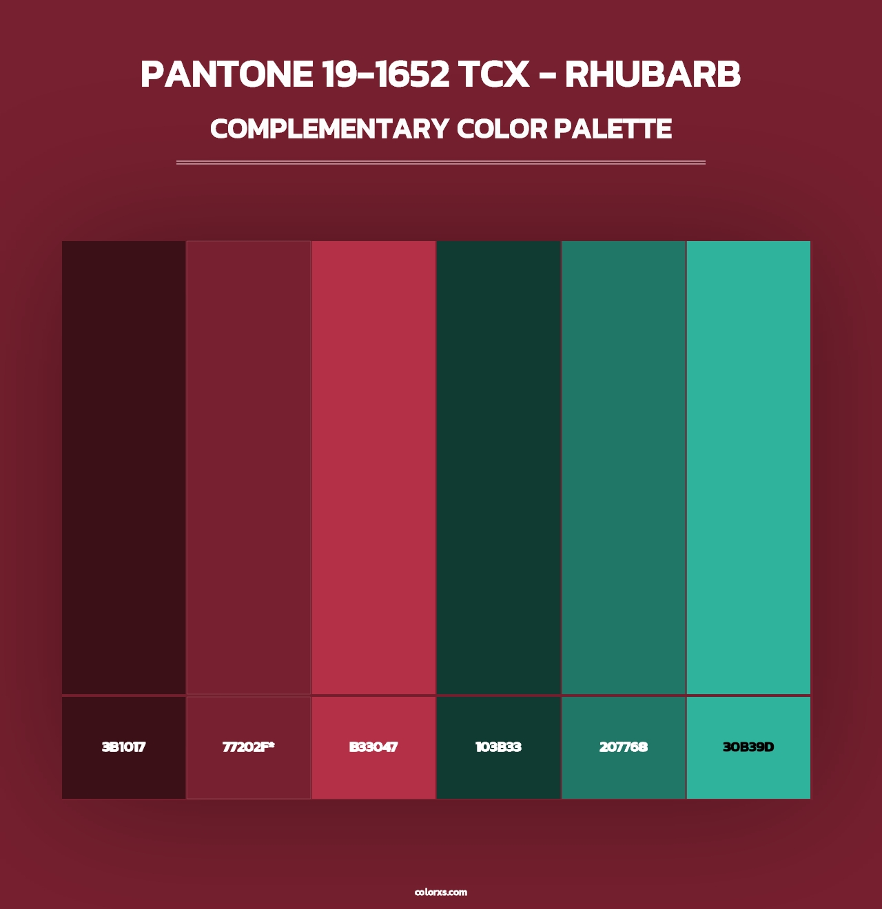 PANTONE 19-1652 TCX - Rhubarb - Complementary Color Palette