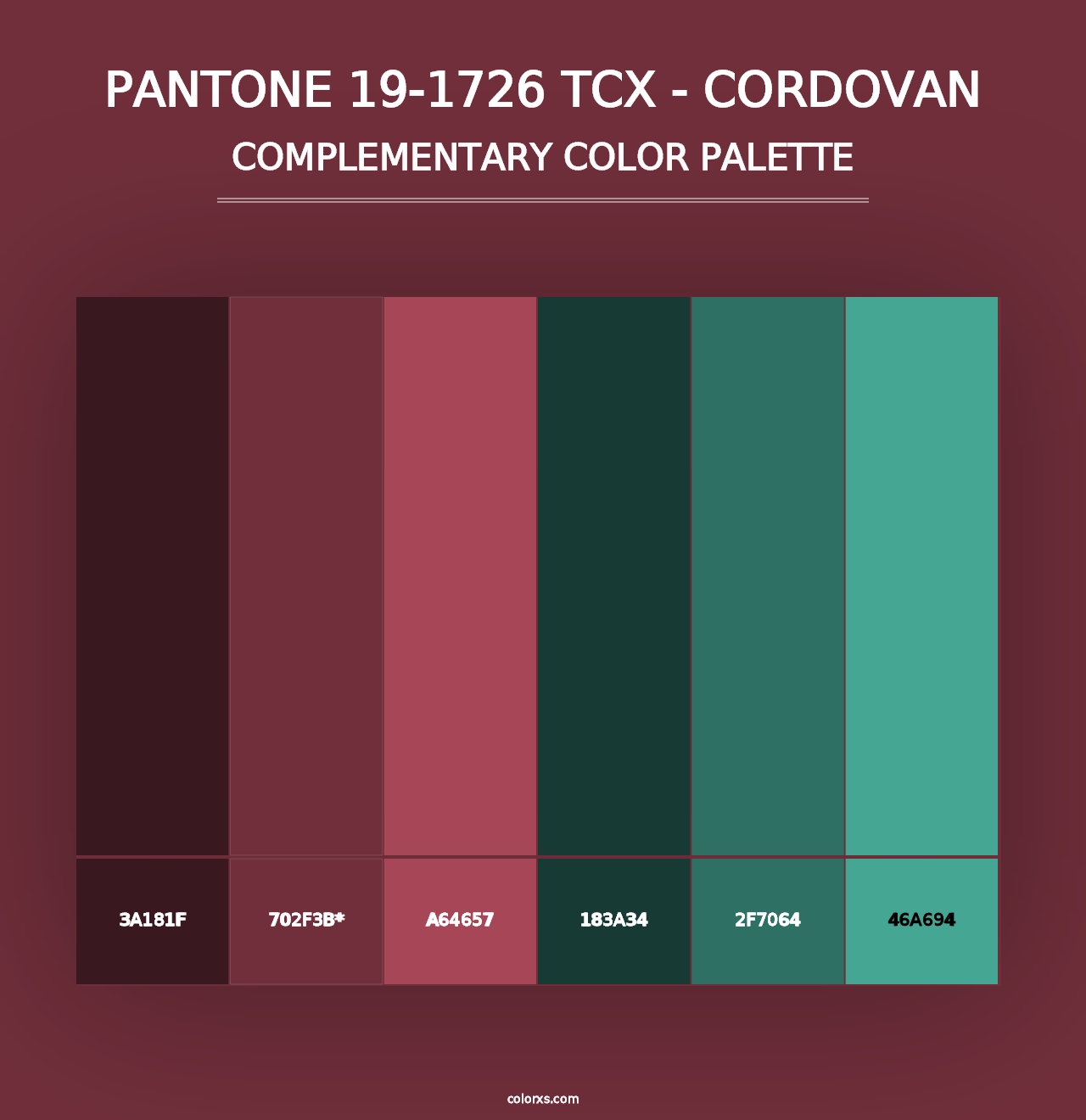 PANTONE 19-1726 TCX - Cordovan - Complementary Color Palette