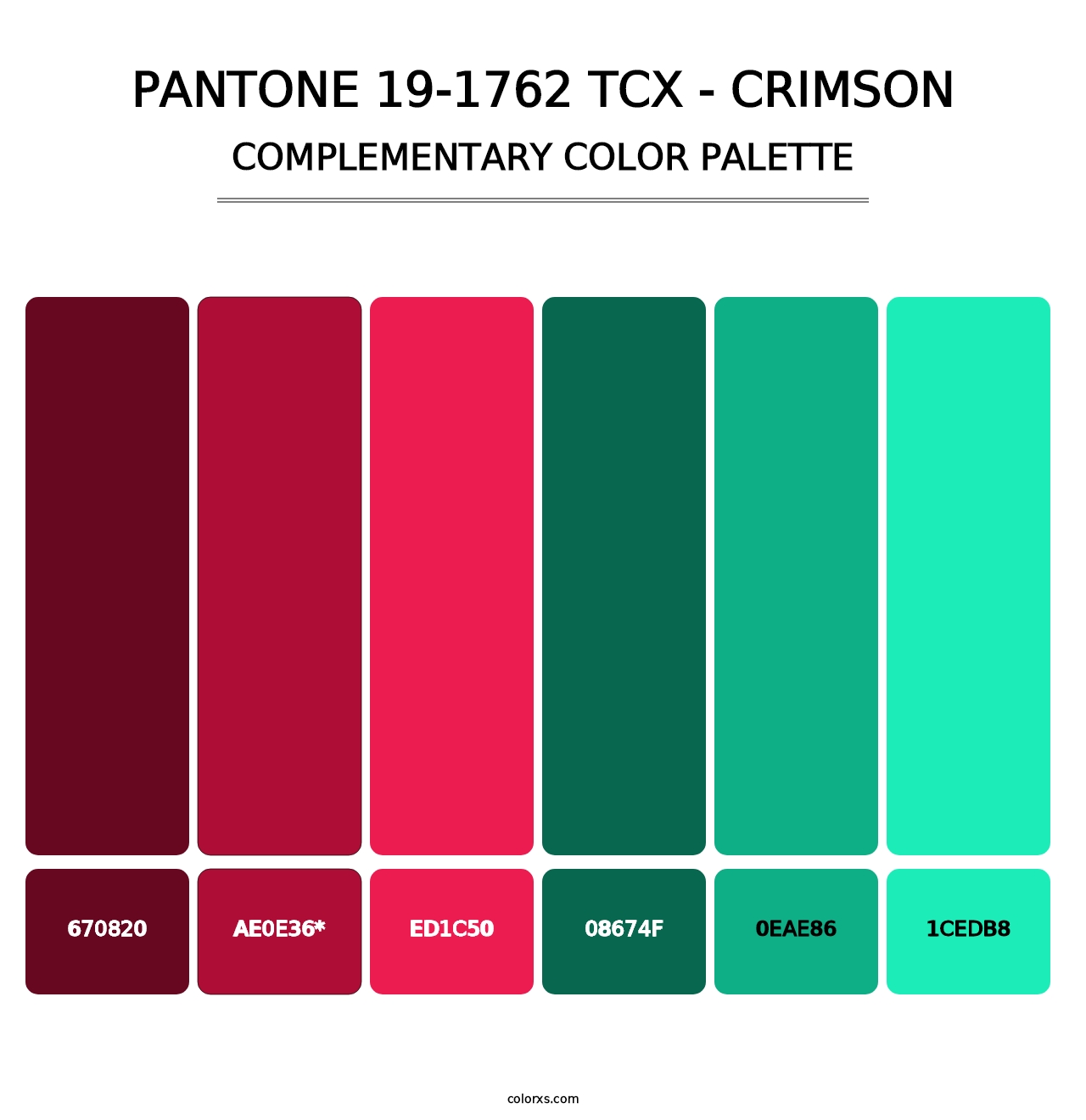 PANTONE 19-1762 TCX - Crimson - Complementary Color Palette