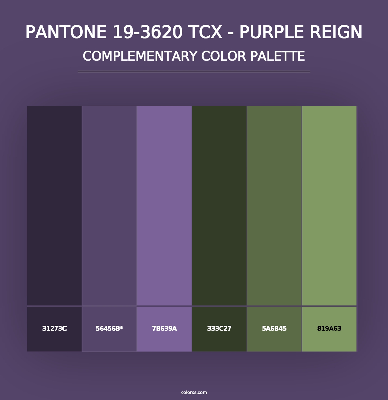 PANTONE 19-3620 TCX - Purple Reign - Complementary Color Palette