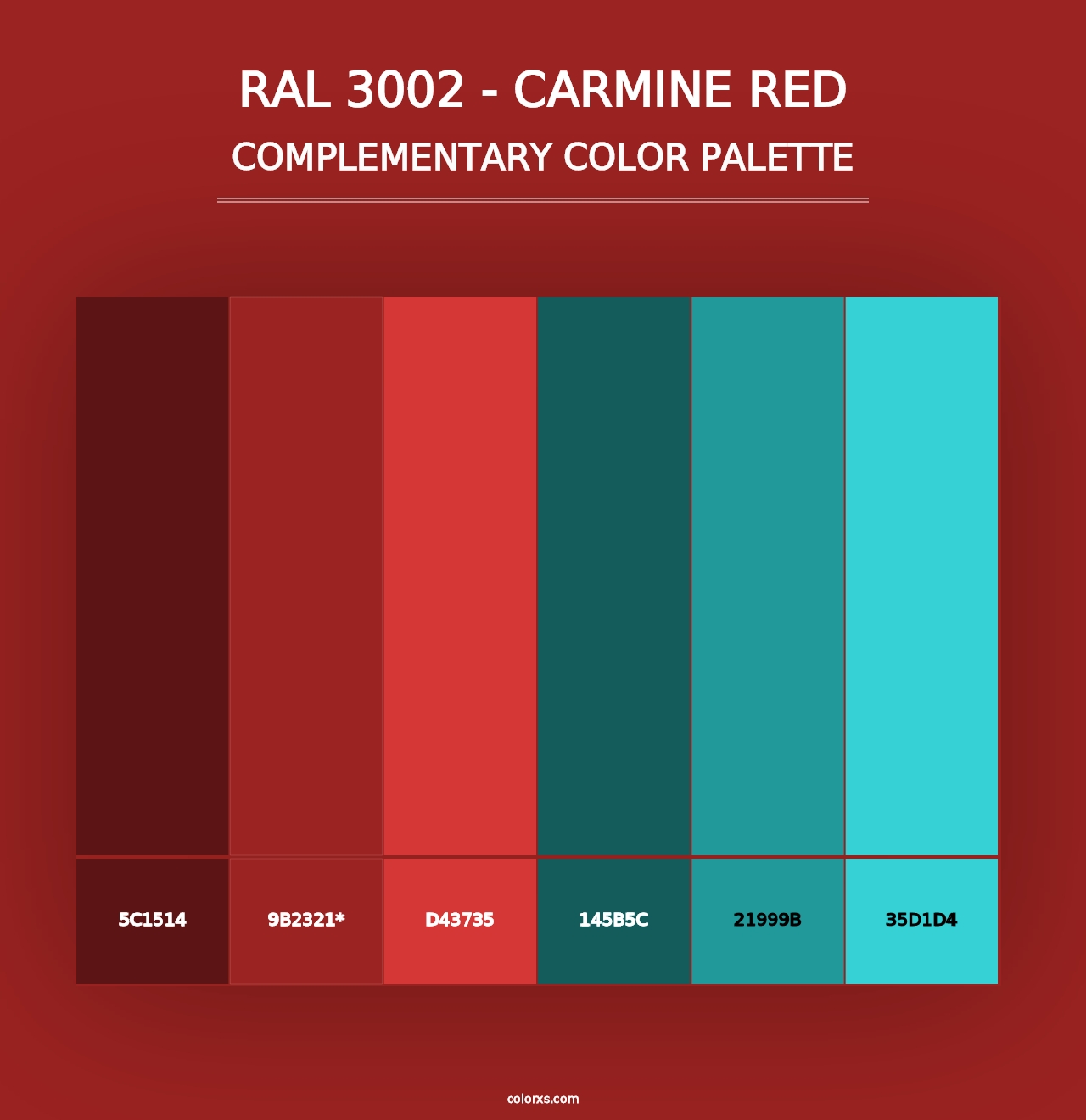 RAL 3002 - Carmine Red - Complementary Color Palette