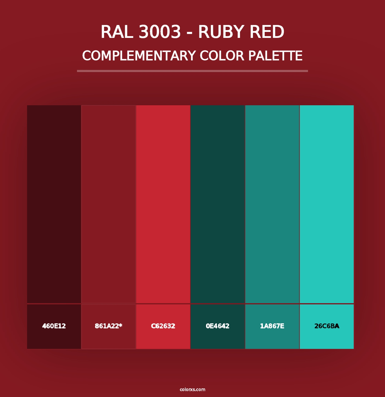 RAL 3003 - Ruby Red - Complementary Color Palette