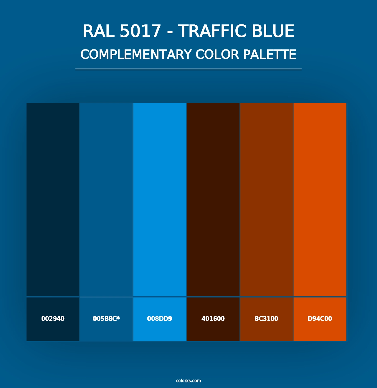 RAL 5017 - Traffic Blue - Complementary Color Palette