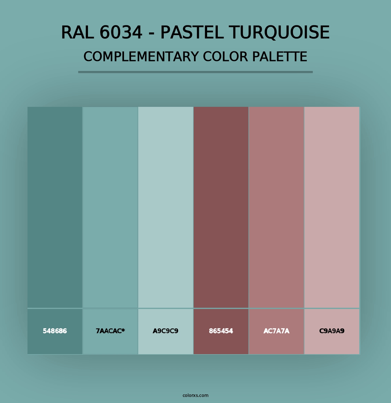 RAL 6034 - Pastel turquoise - Complementary Color Palette