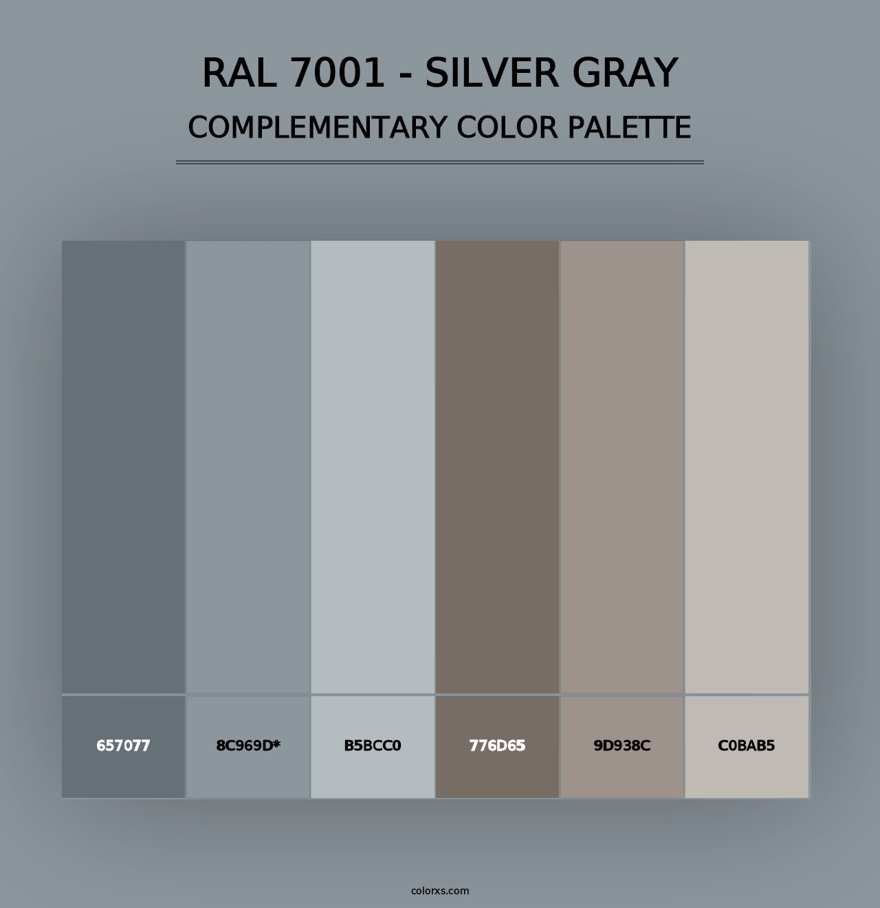 RAL 7001 - Silver Gray - Complementary Color Palette