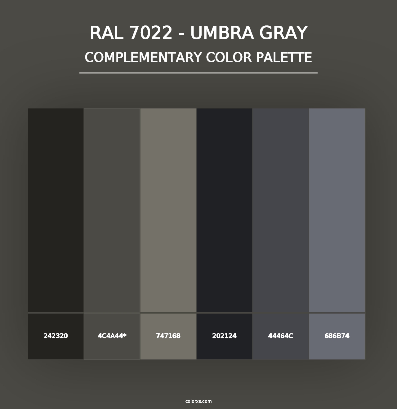 RAL 7022 - Umbra Gray - Complementary Color Palette