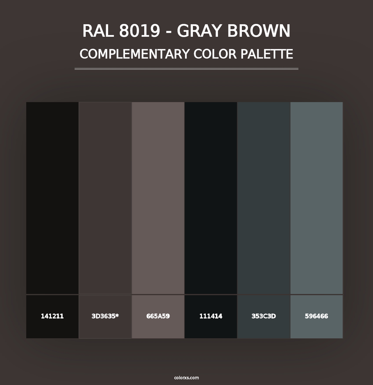 RAL 8019 - Gray Brown - Complementary Color Palette