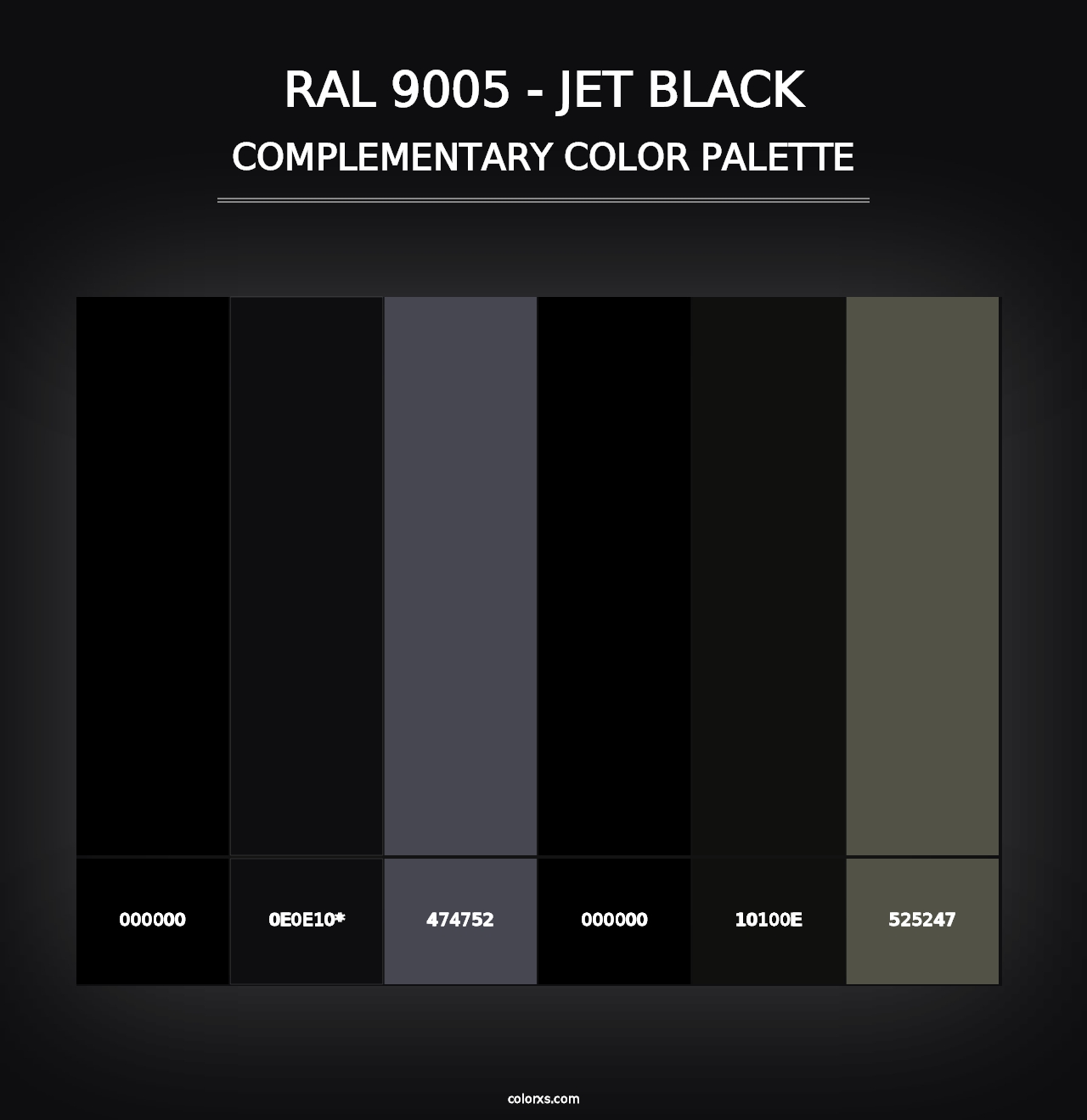 RAL 9005 - Jet Black - Complementary Color Palette