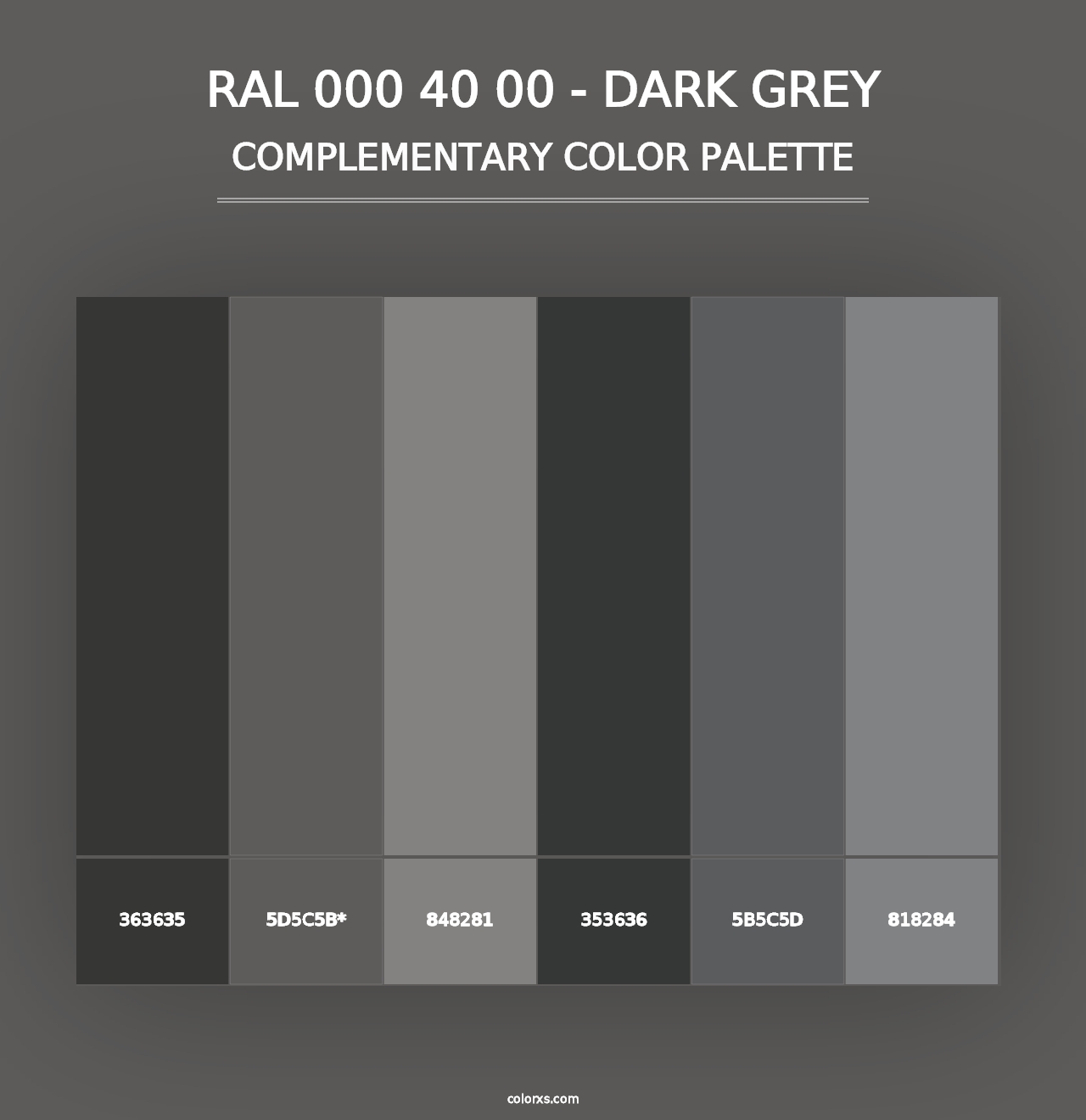 RAL 000 40 00 - Dark Grey - Complementary Color Palette