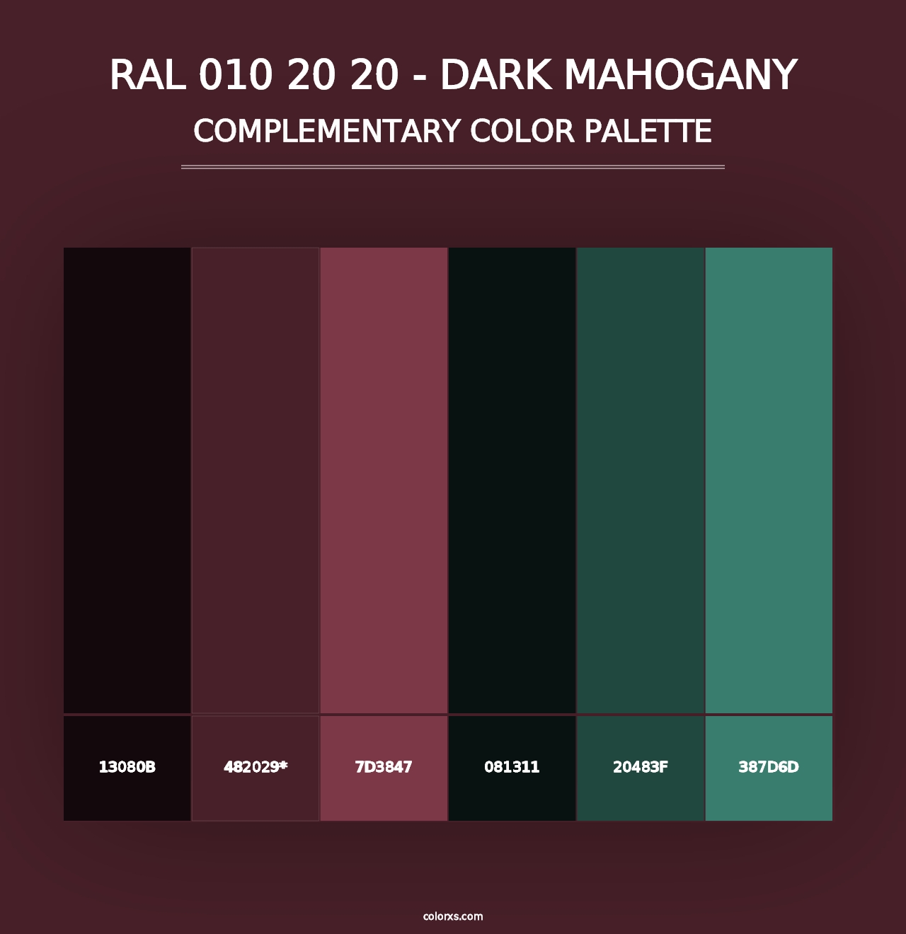 RAL 010 20 20 - Dark Mahogany - Complementary Color Palette