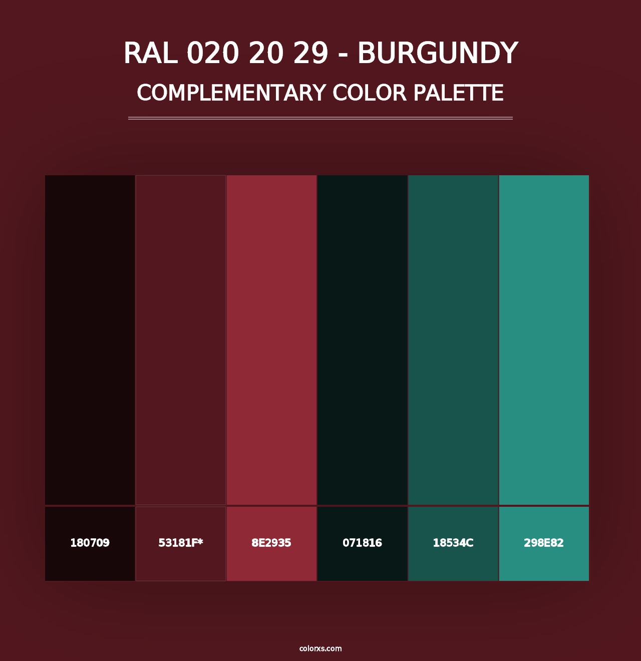 RAL 020 20 29 - Burgundy - Complementary Color Palette