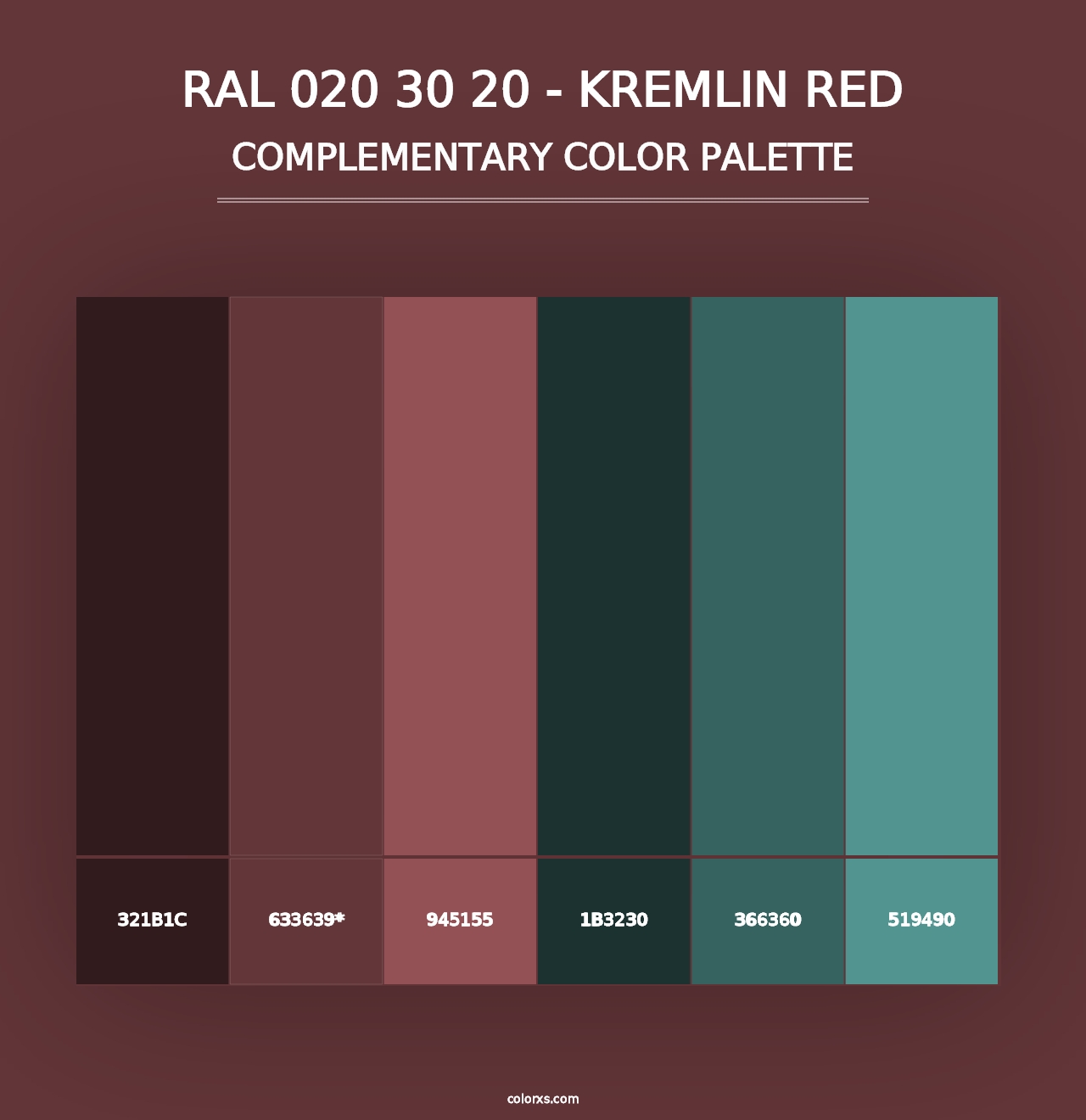 RAL 020 30 20 - Kremlin Red - Complementary Color Palette