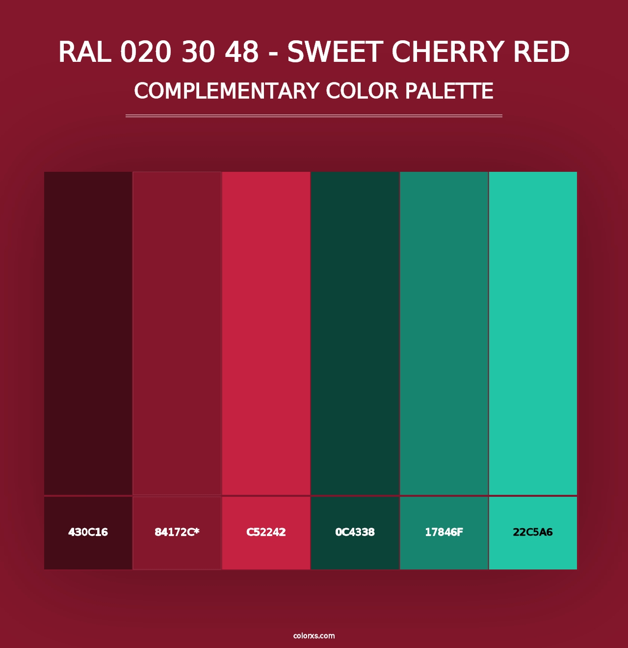 RAL 020 30 48 - Sweet Cherry Red - Complementary Color Palette