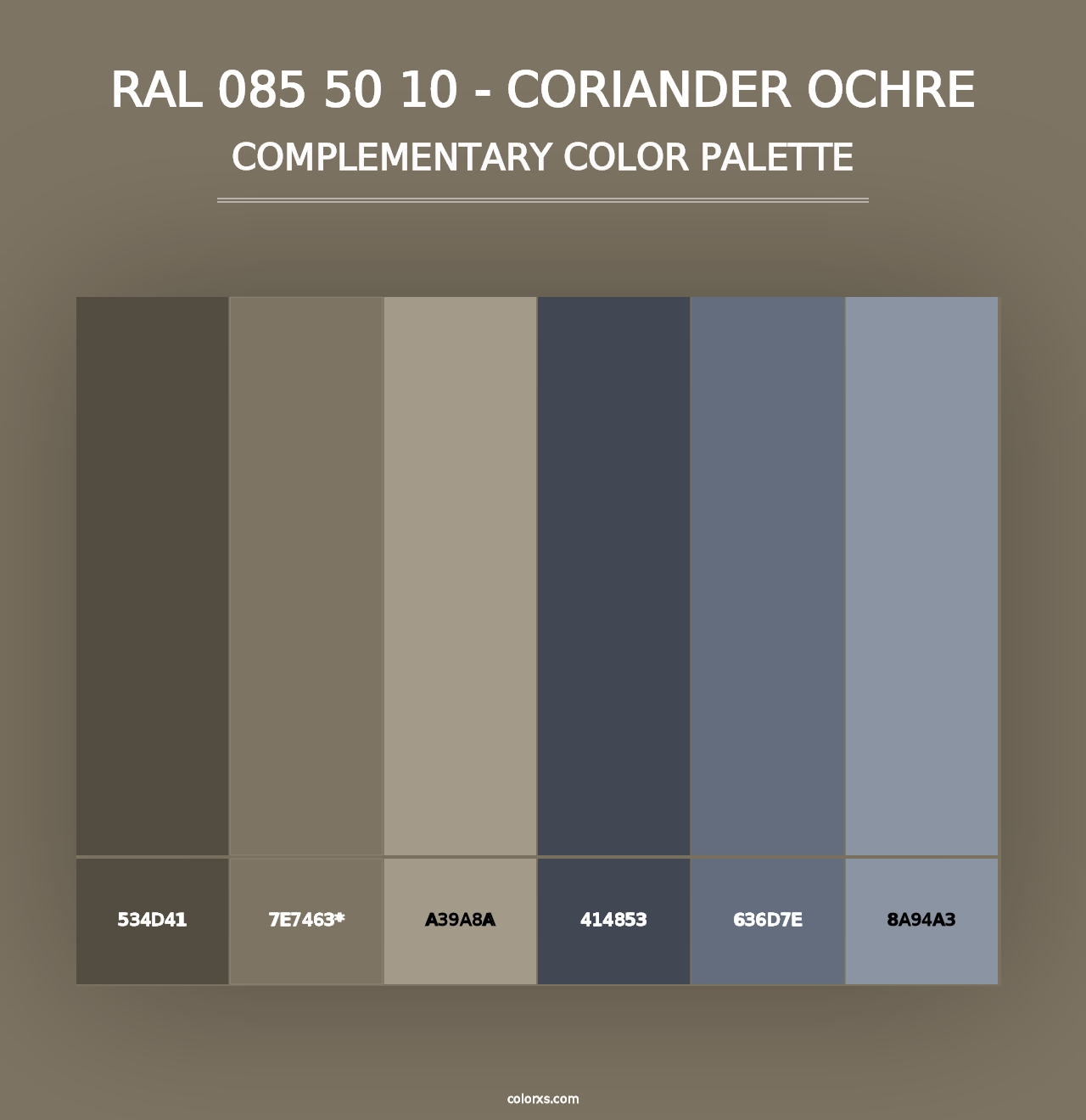 RAL 085 50 10 - Coriander Ochre - Complementary Color Palette