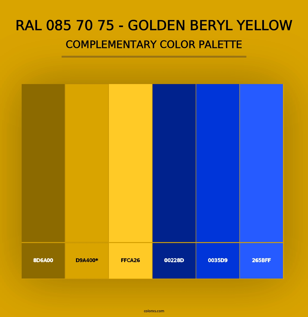 RAL 085 70 75 - Golden Beryl Yellow - Complementary Color Palette