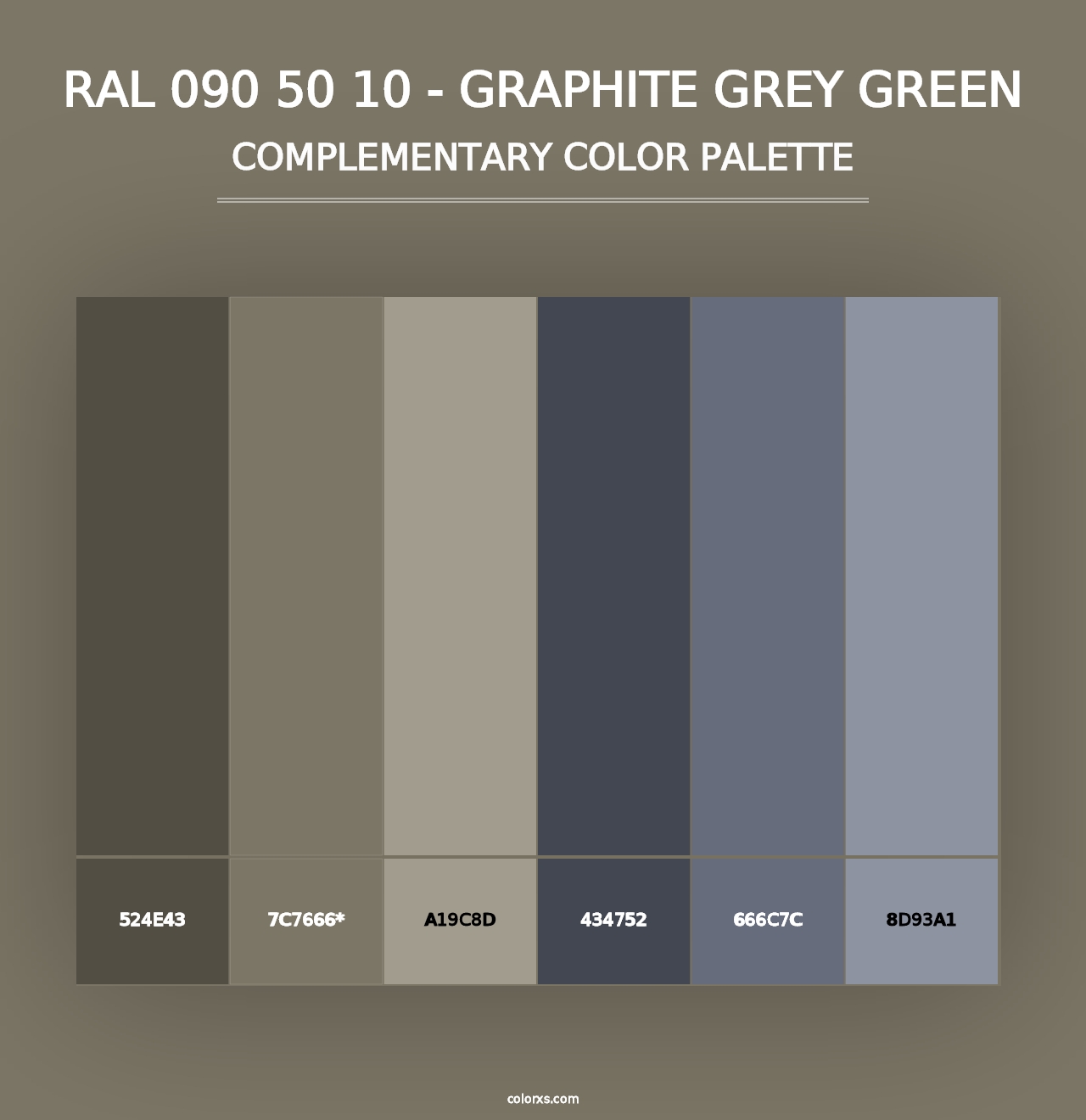 RAL 090 50 10 - Graphite Grey Green - Complementary Color Palette