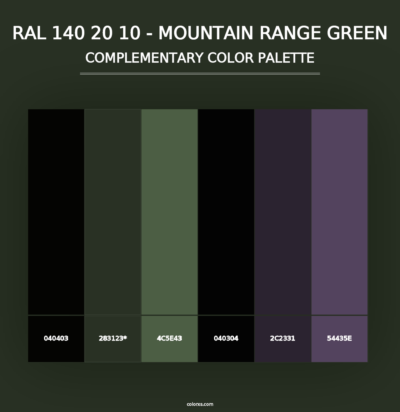 RAL 140 20 10 - Mountain Range Green - Complementary Color Palette