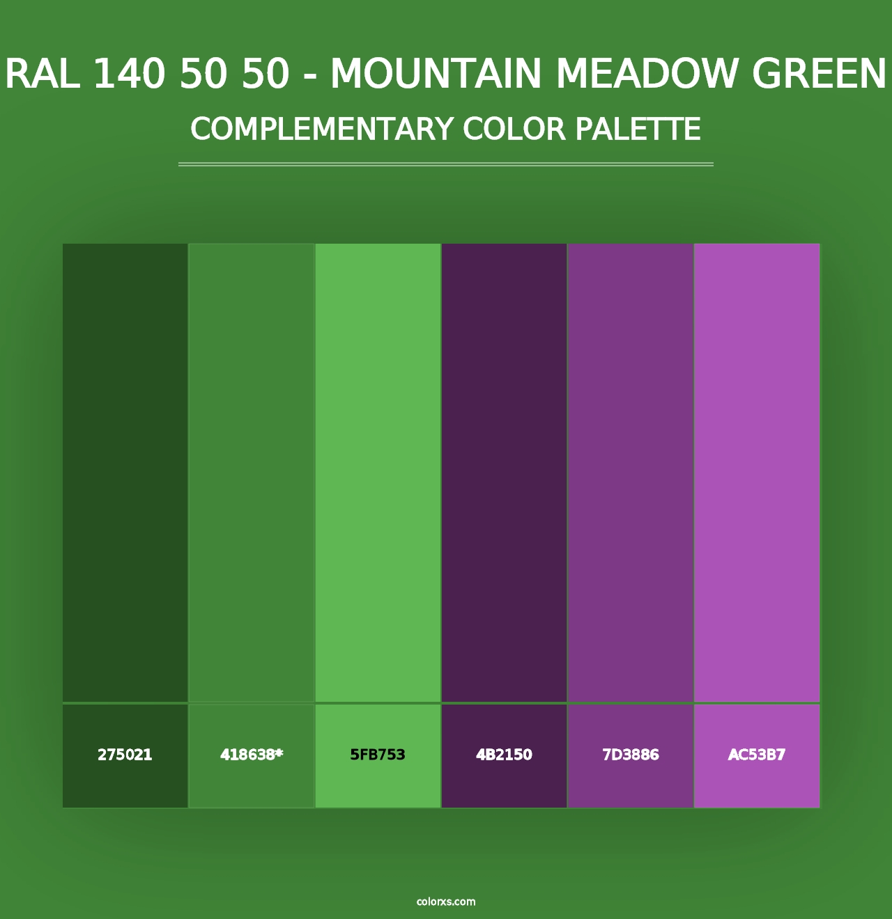 RAL 140 50 50 - Mountain Meadow Green - Complementary Color Palette