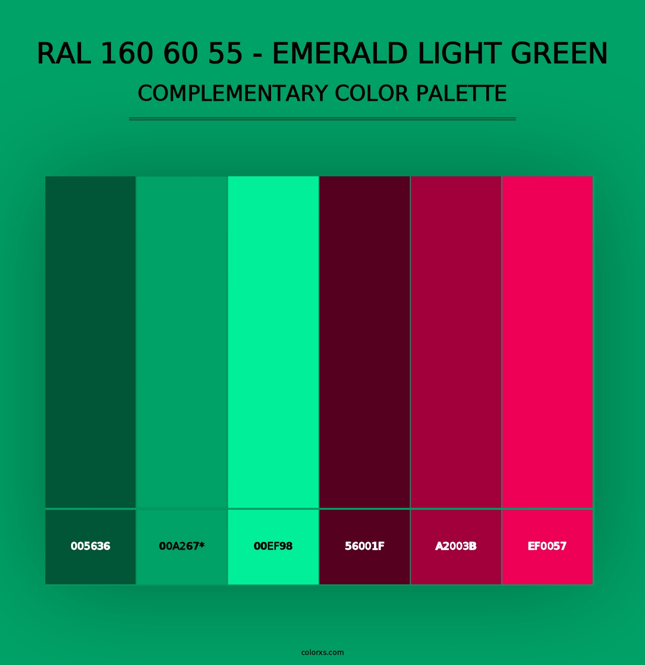 RAL 160 60 55 - Emerald Light Green - Complementary Color Palette