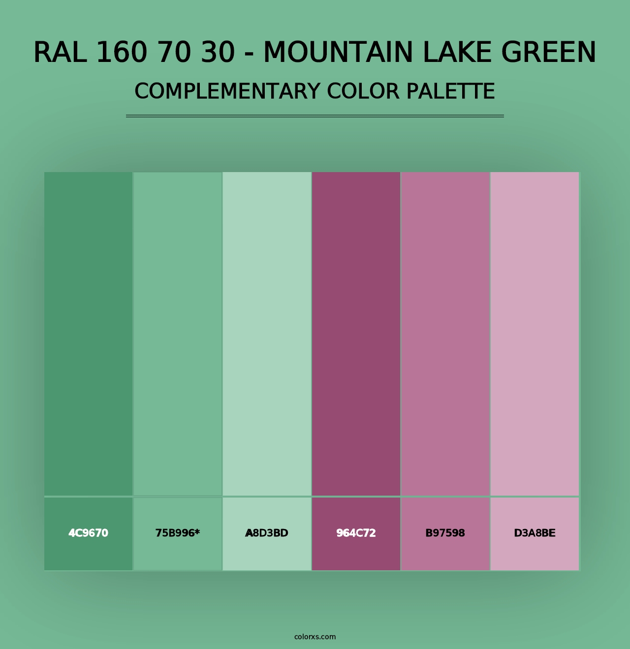 RAL 160 70 30 - Mountain Lake Green - Complementary Color Palette