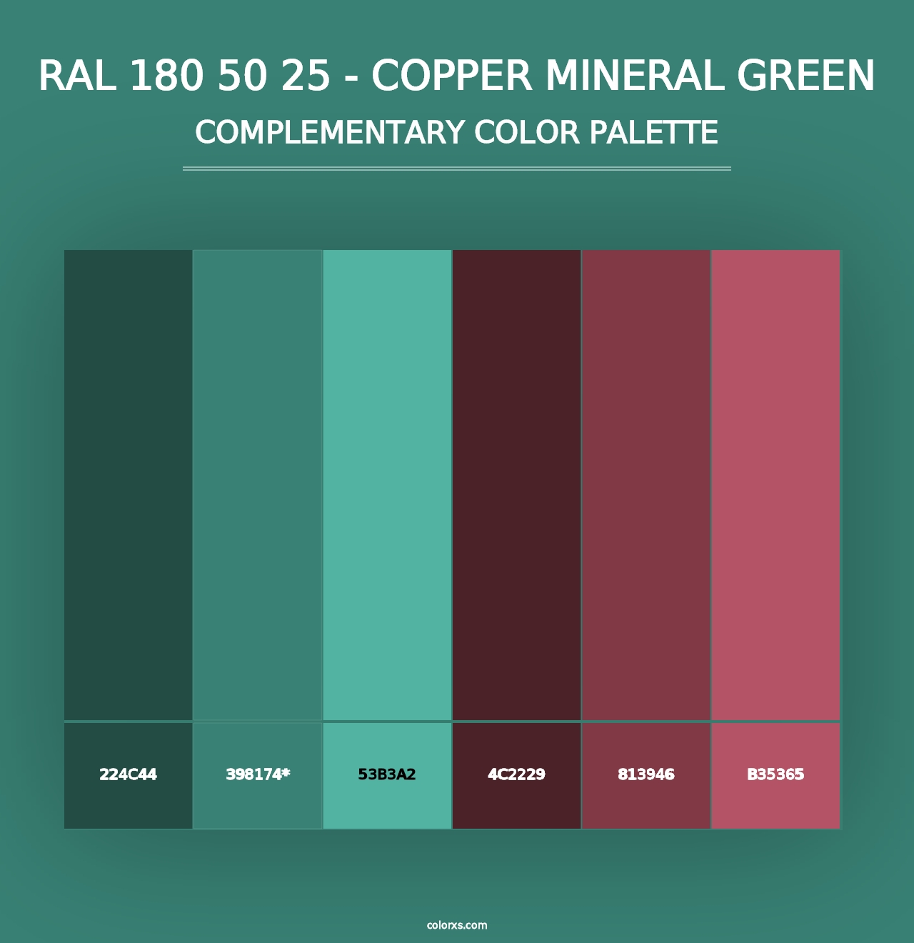 RAL 180 50 25 - Copper Mineral Green - Complementary Color Palette