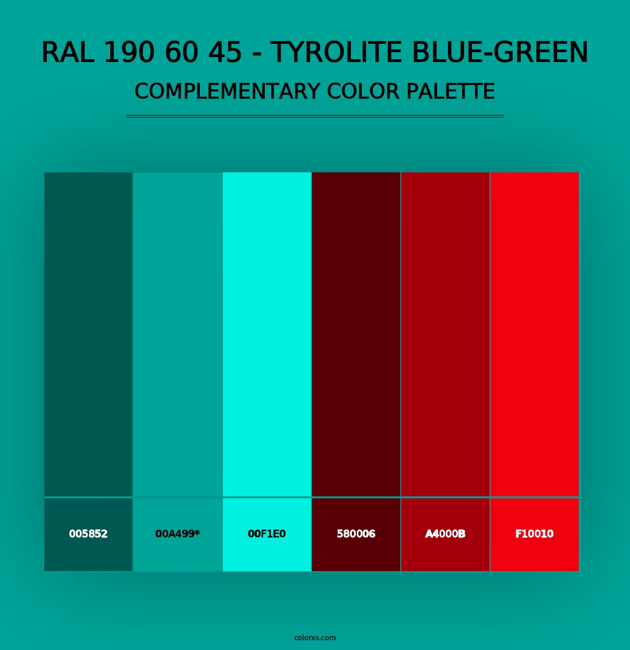 RAL 190 60 45 - Tyrolite Blue-Green - Complementary Color Palette