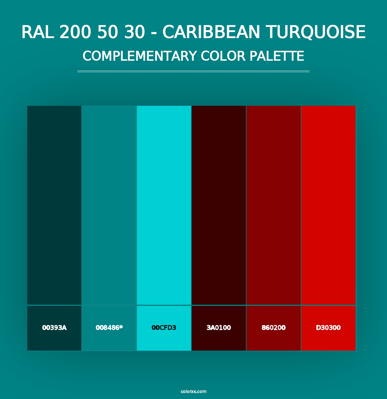 RAL 200 50 30 - Caribbean Turquoise - Complementary Color Palette