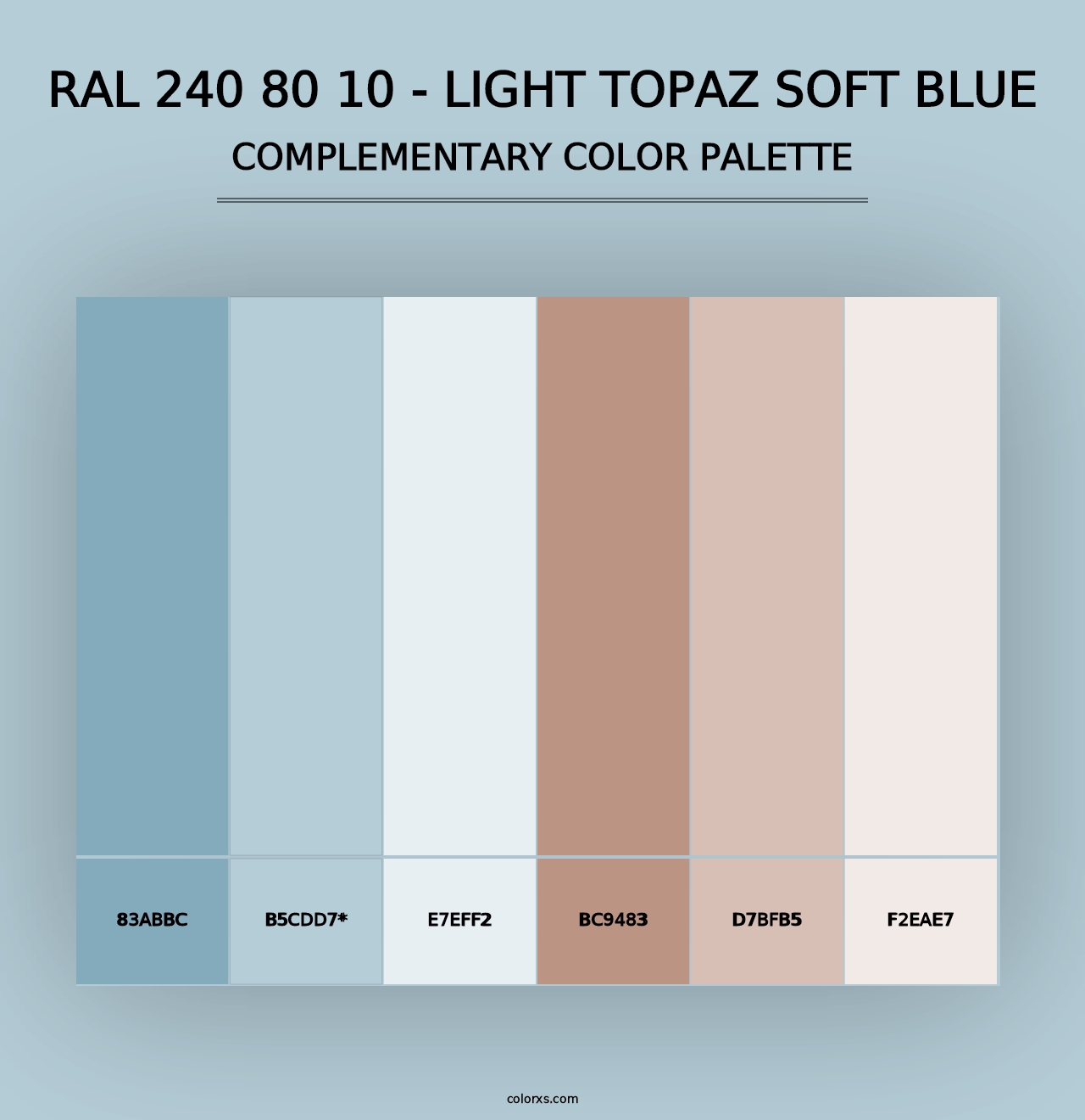 RAL 240 80 10 - Light Topaz Soft Blue - Complementary Color Palette