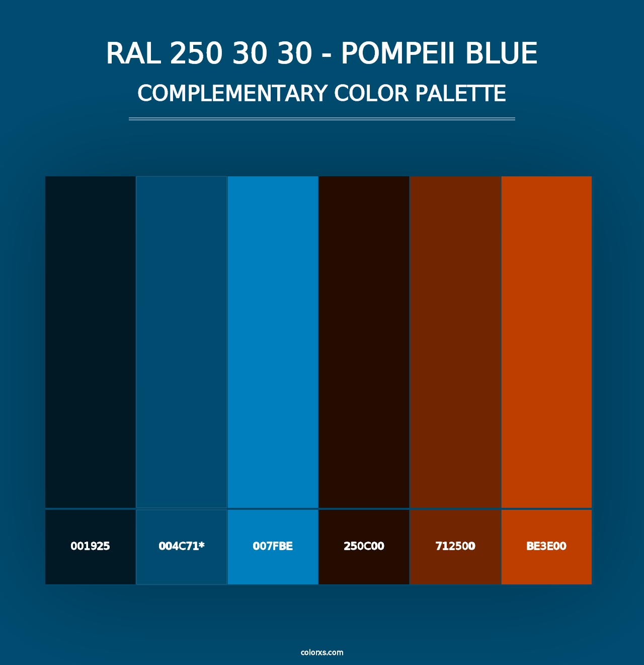 RAL 250 30 30 - Pompeii Blue - Complementary Color Palette