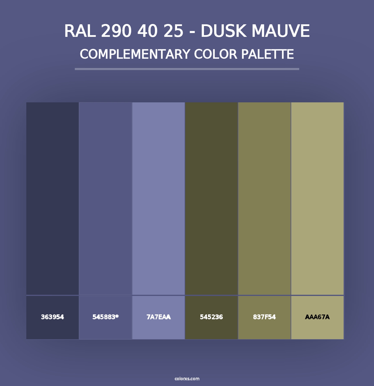 RAL 290 40 25 - Dusk Mauve - Complementary Color Palette