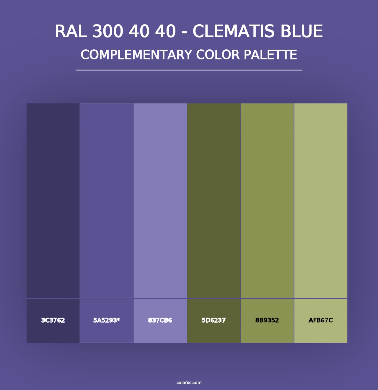 RAL 300 40 40 - Clematis Blue - Complementary Color Palette