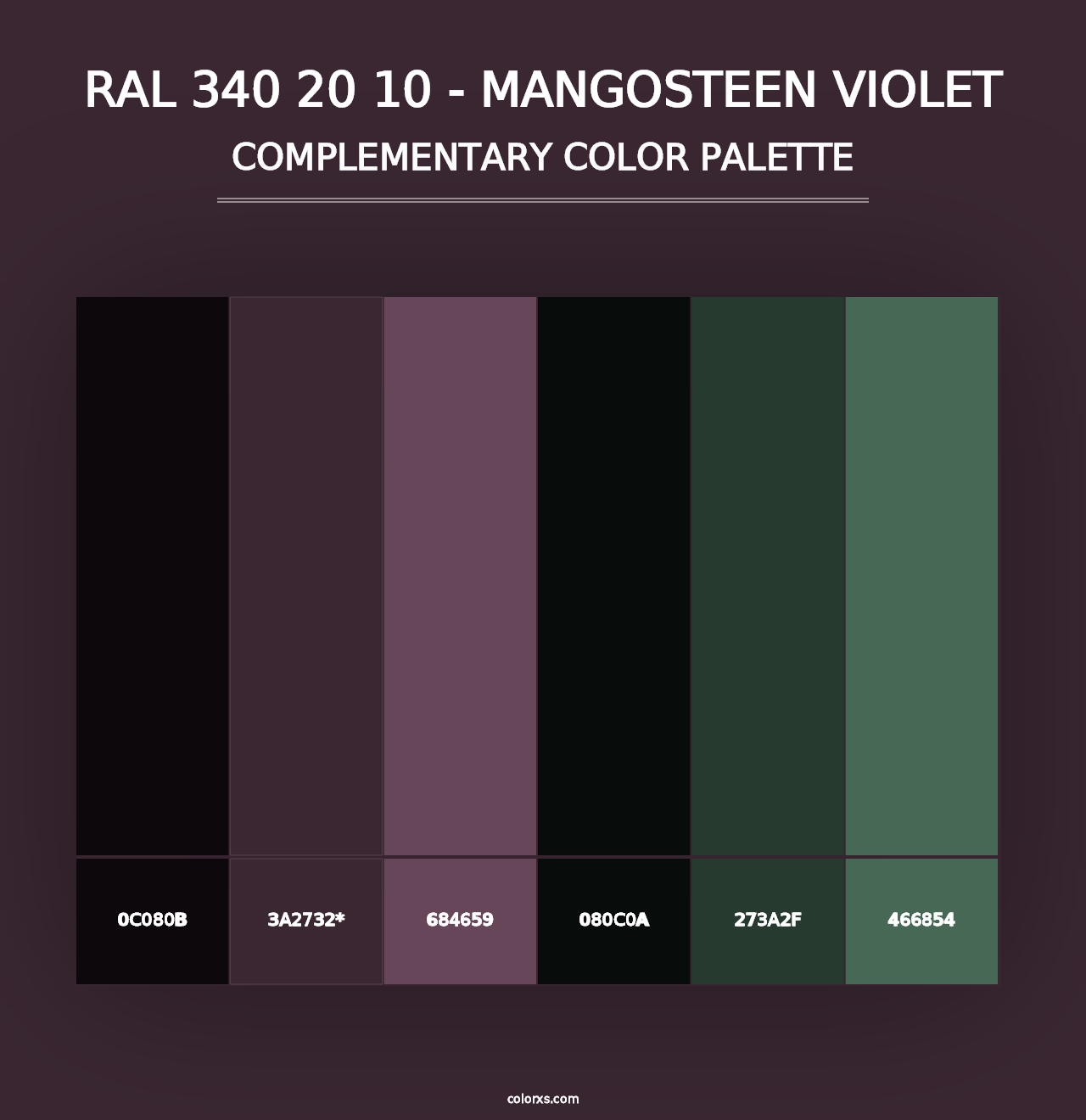 RAL 340 20 10 - Mangosteen Violet - Complementary Color Palette