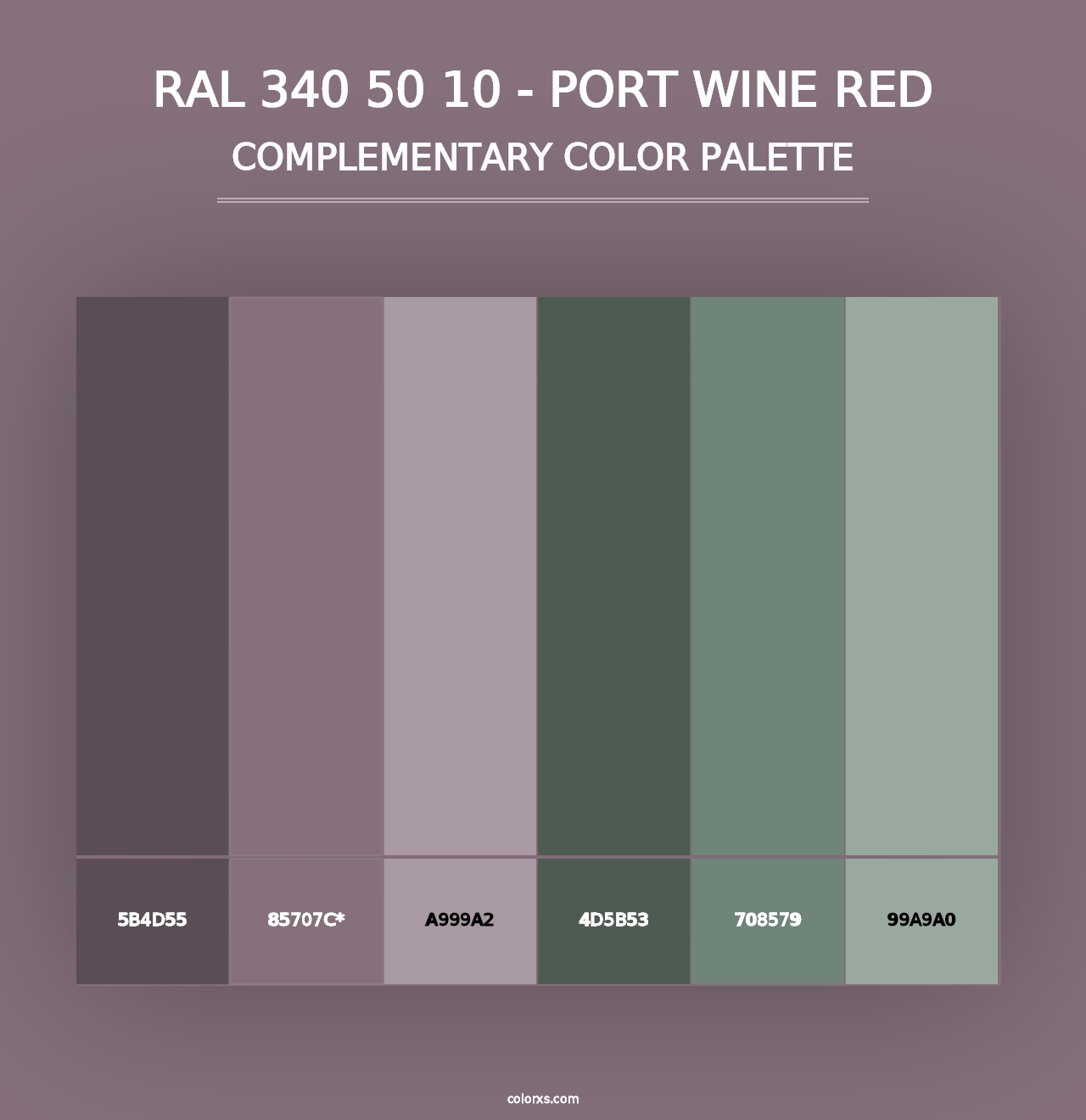 RAL 340 50 10 - Port Wine Red - Complementary Color Palette