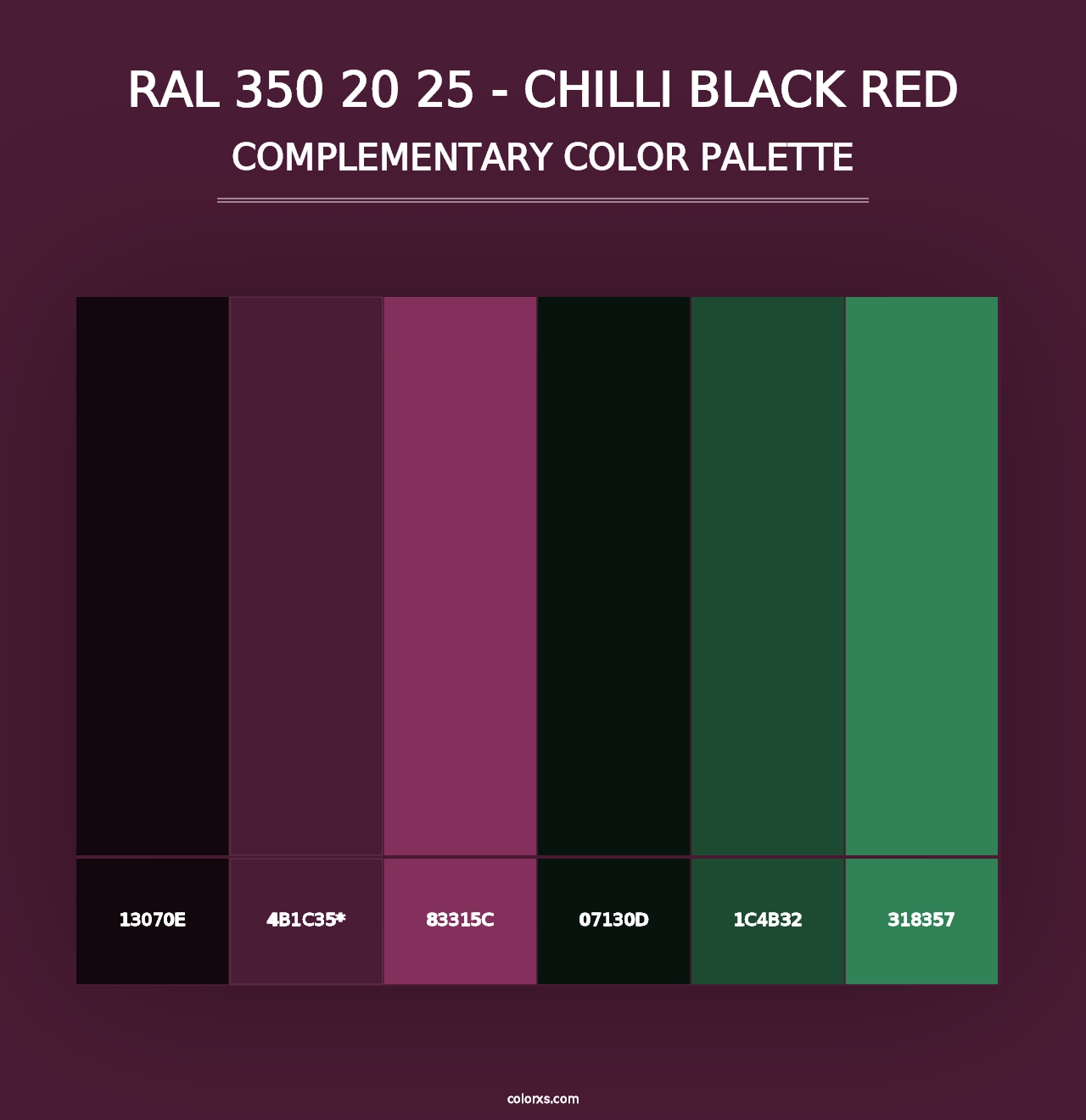 RAL 350 20 25 - Chilli Black Red - Complementary Color Palette