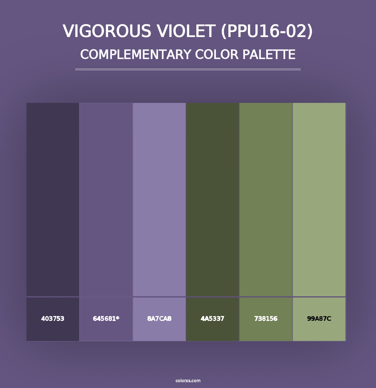 Vigorous Violet (PPU16-02) - Complementary Color Palette