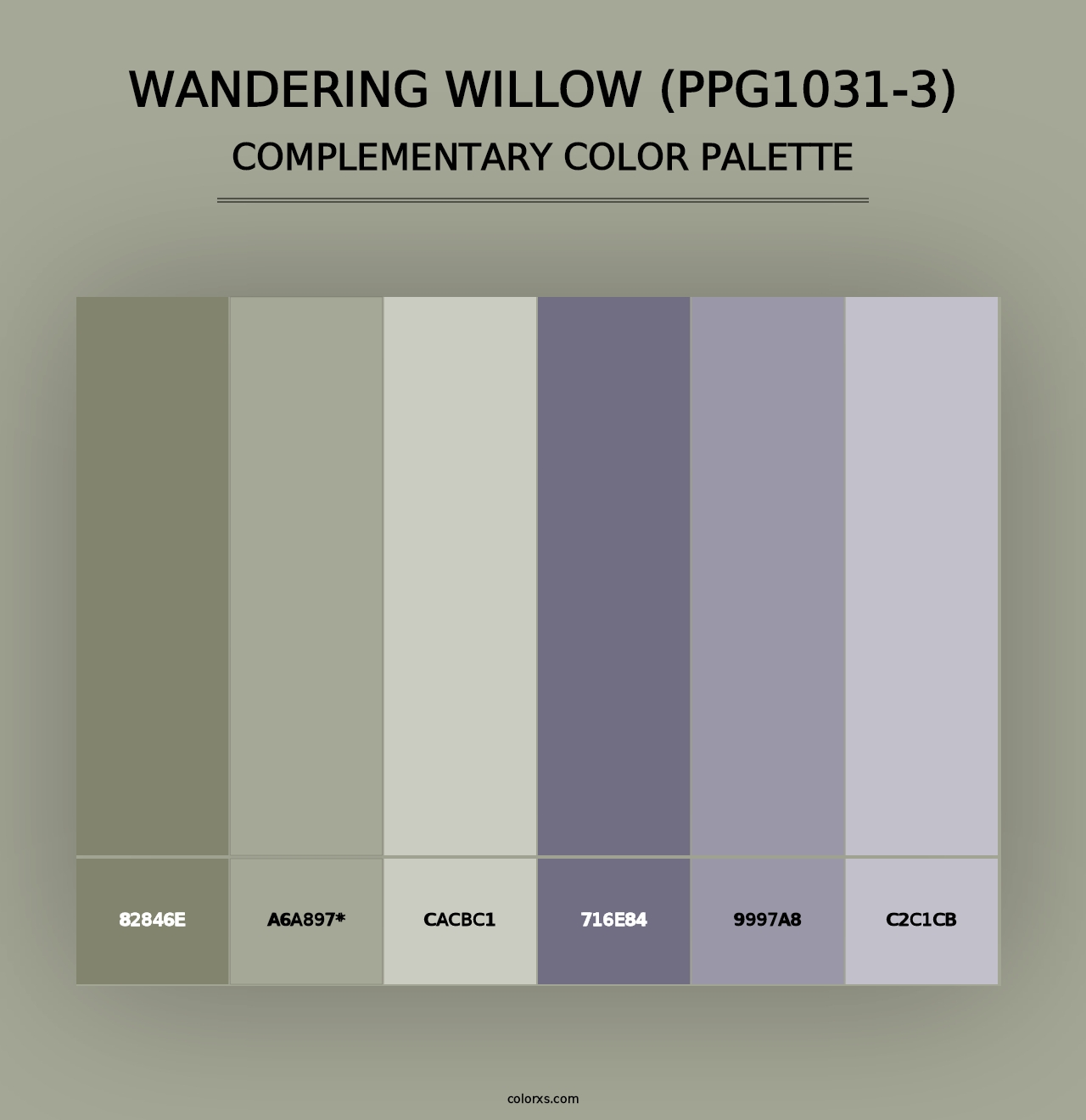 Wandering Willow (PPG1031-3) - Complementary Color Palette