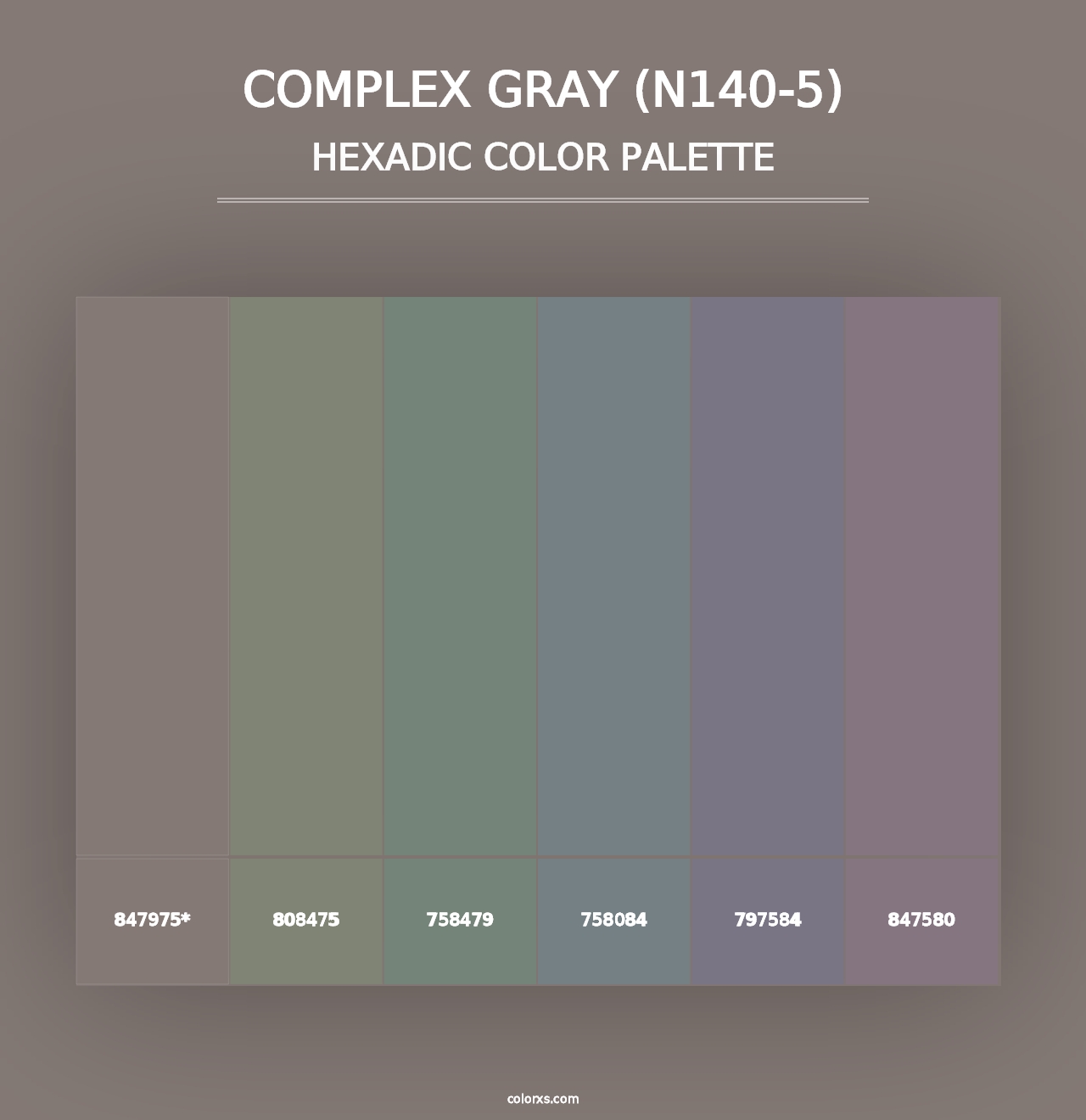 Complex Gray (N140-5) - Hexadic Color Palette