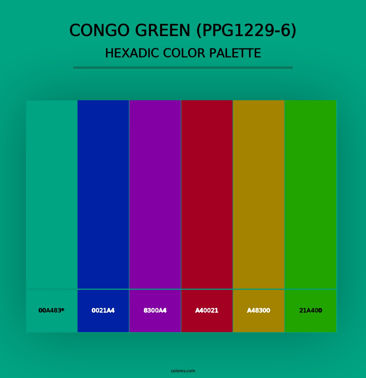 Congo Green (PPG1229-6) - Hexadic Color Palette