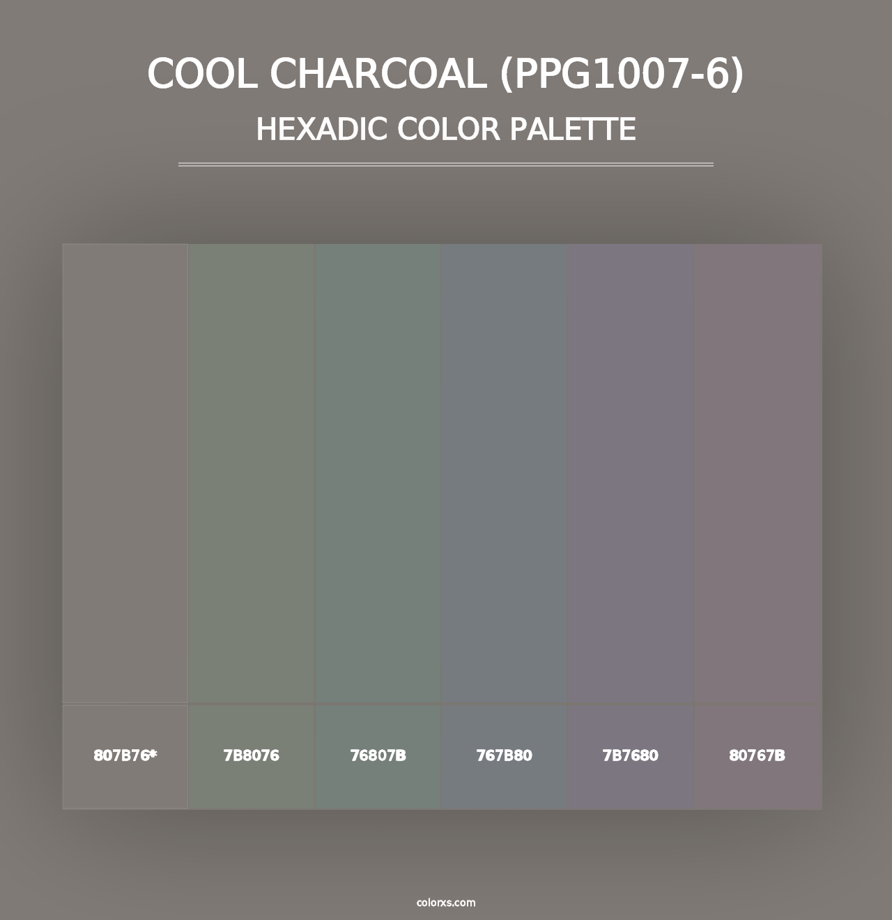 Cool Charcoal (PPG1007-6) - Hexadic Color Palette