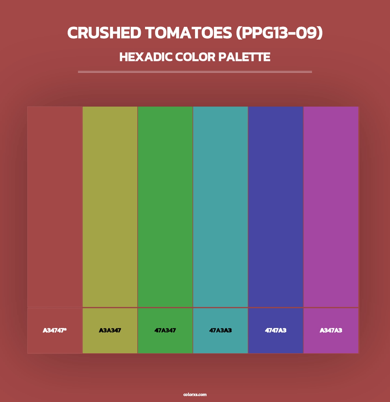 Crushed Tomatoes (PPG13-09) - Hexadic Color Palette