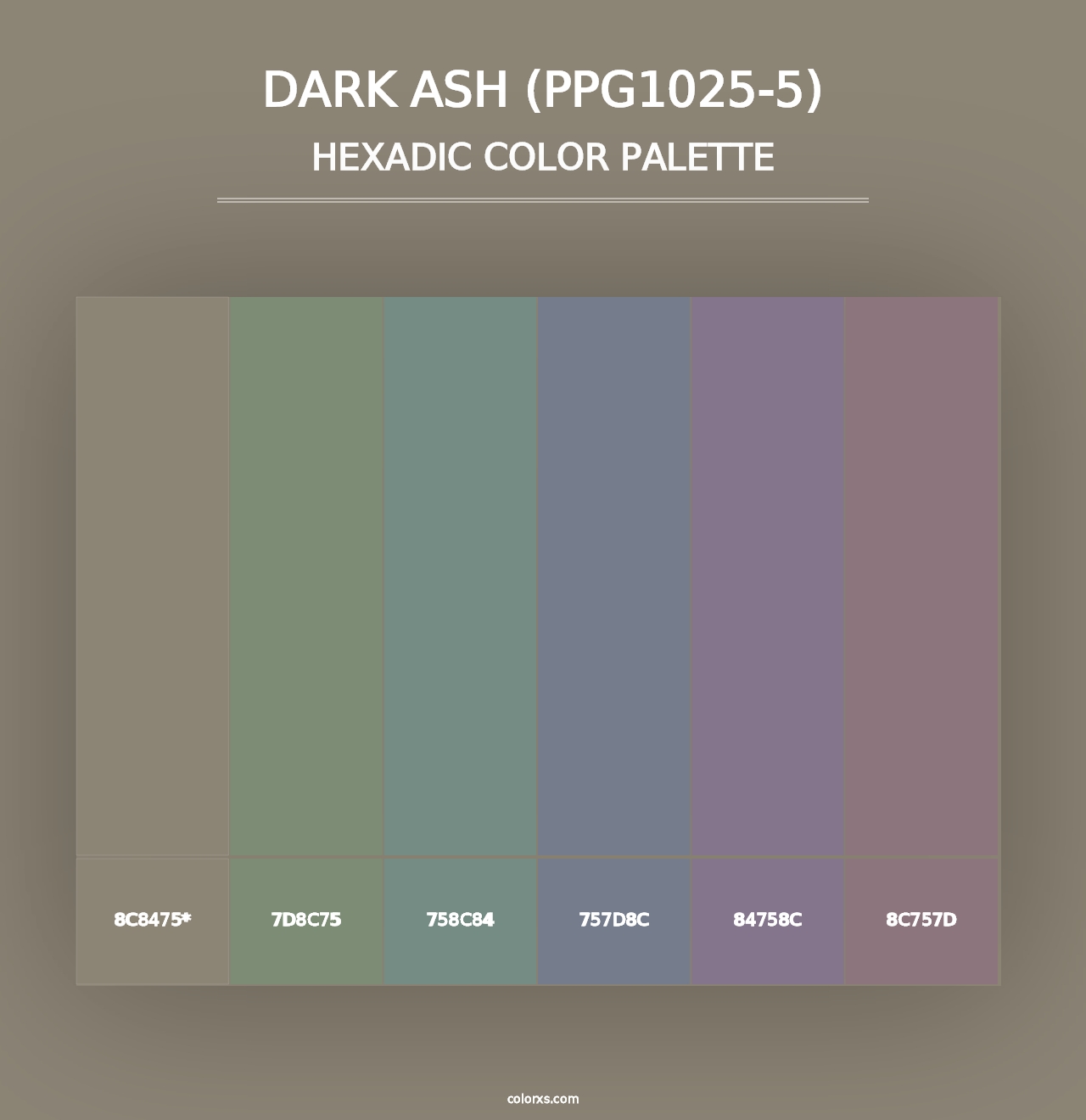 Dark Ash (PPG1025-5) - Hexadic Color Palette