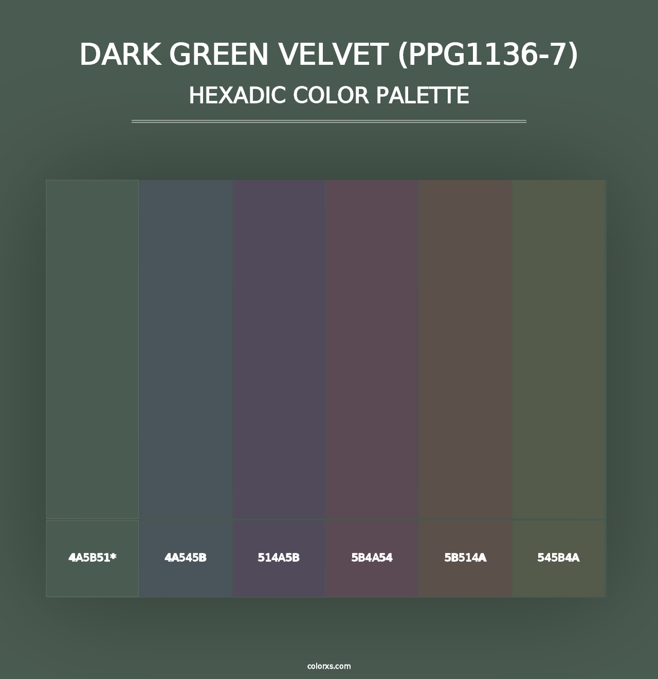 Dark Green Velvet (PPG1136-7) - Hexadic Color Palette