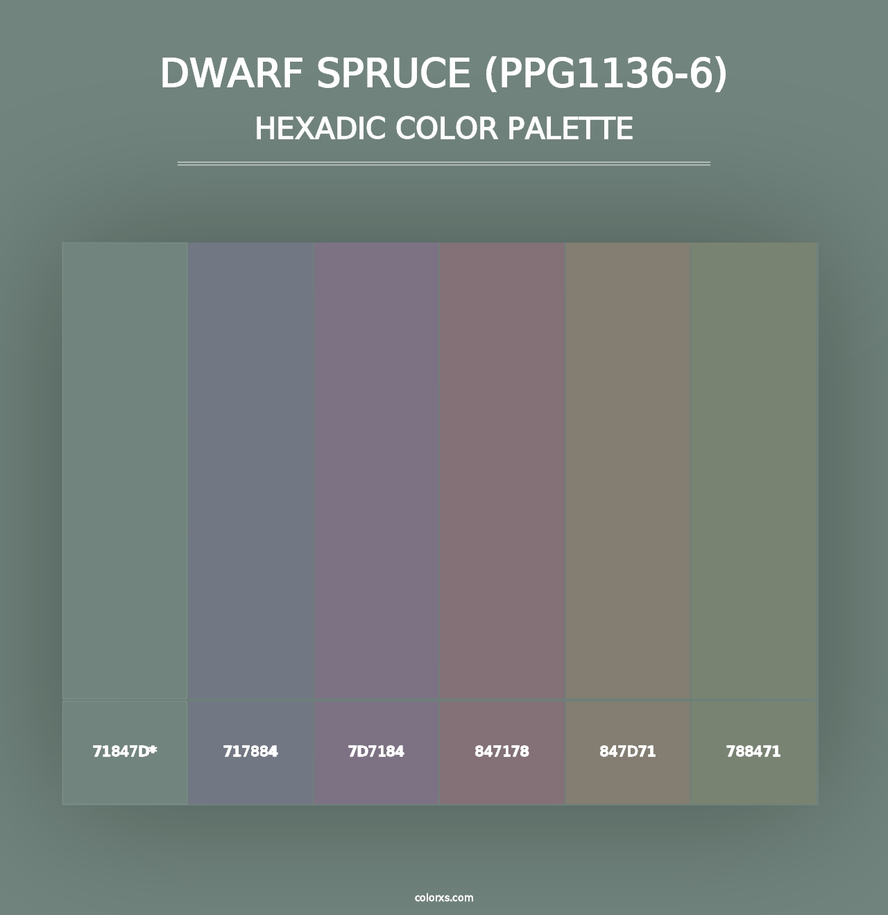 Dwarf Spruce (PPG1136-6) - Hexadic Color Palette