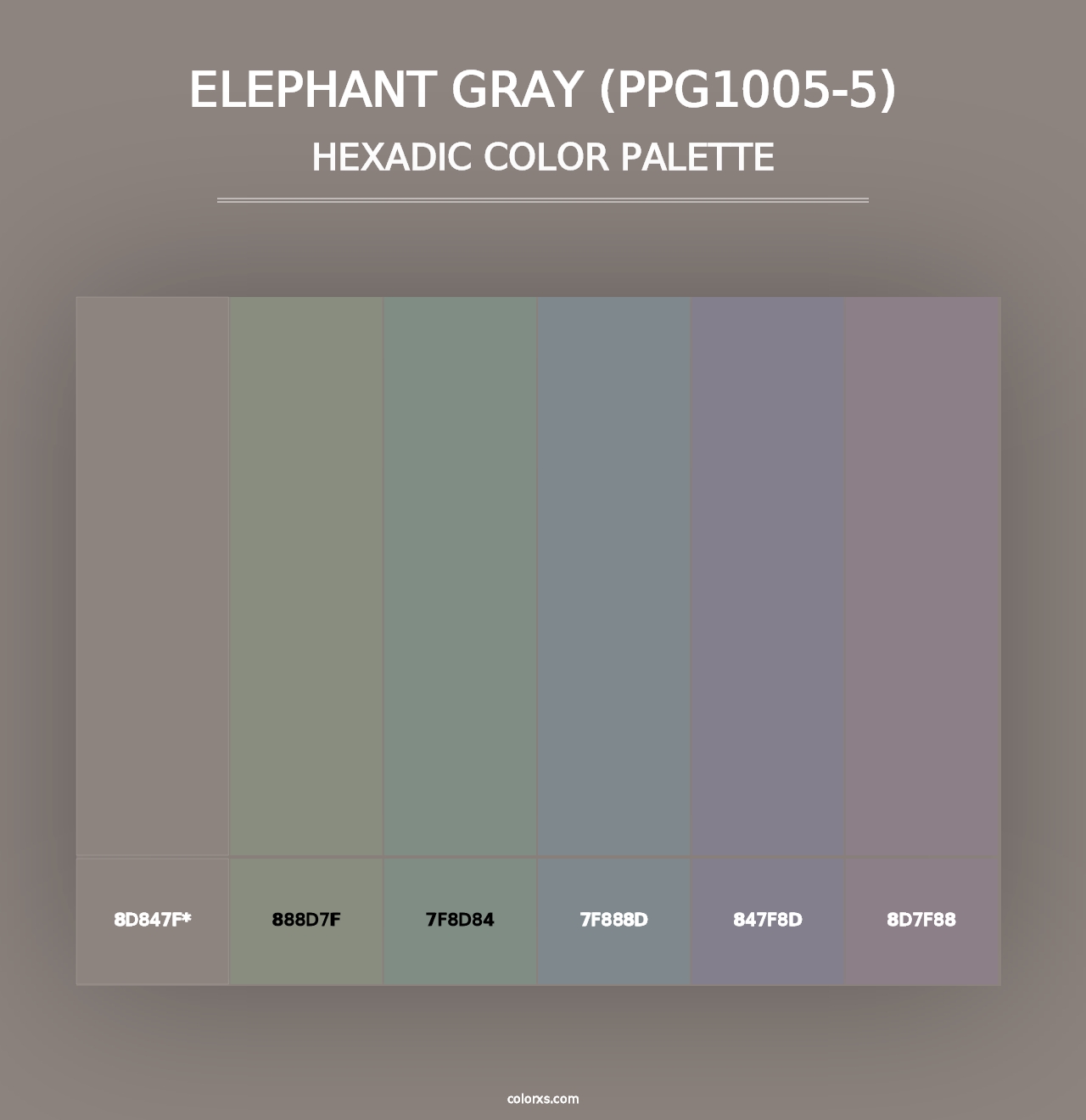 Elephant Gray (PPG1005-5) - Hexadic Color Palette