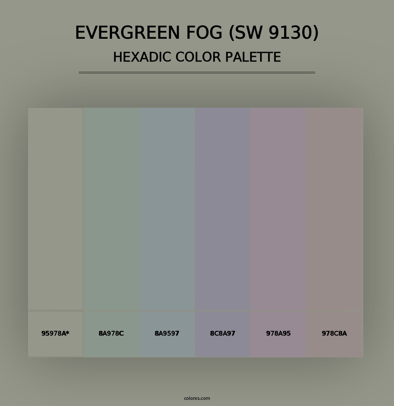 Evergreen Fog (SW 9130) - Hexadic Color Palette