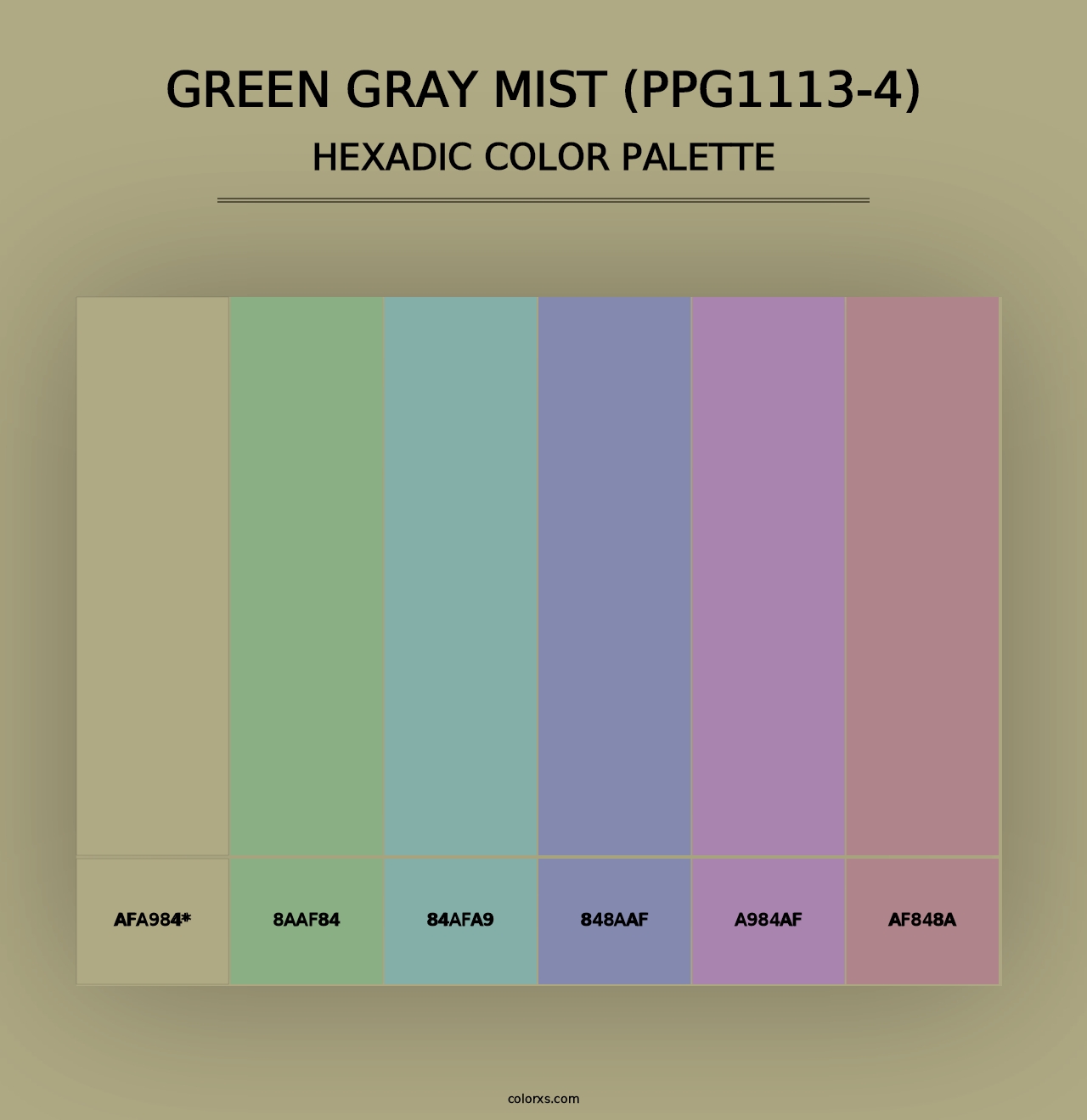 Green Gray Mist (PPG1113-4) - Hexadic Color Palette