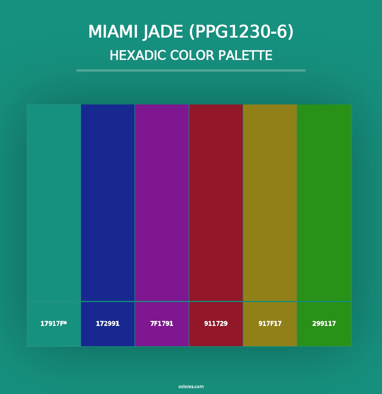 Miami Jade (PPG1230-6) - Hexadic Color Palette